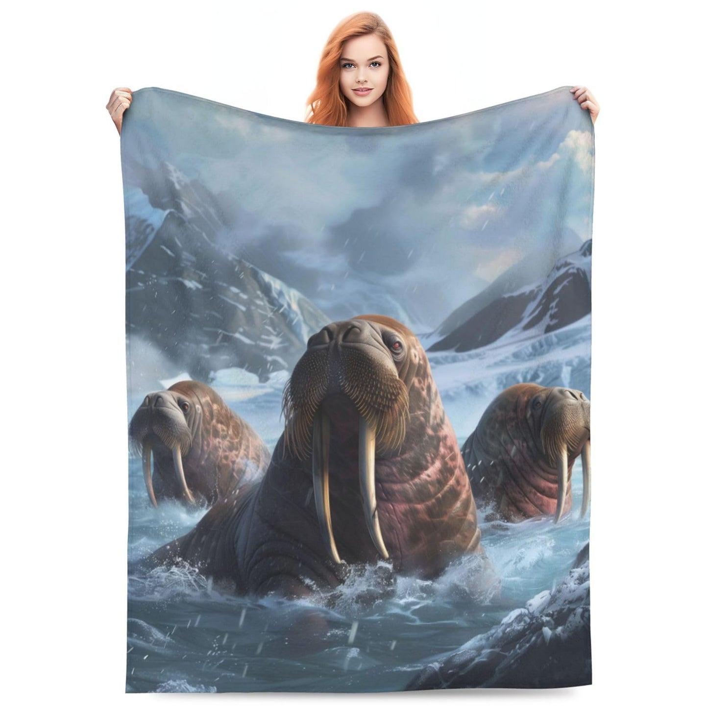 Walrus Blanket, Gifts for Women, Polar Wildlife Ocean Soft Lightweight Throw Blankets for Kids Girls, Travel Bed Living Room Decor, 50x60in