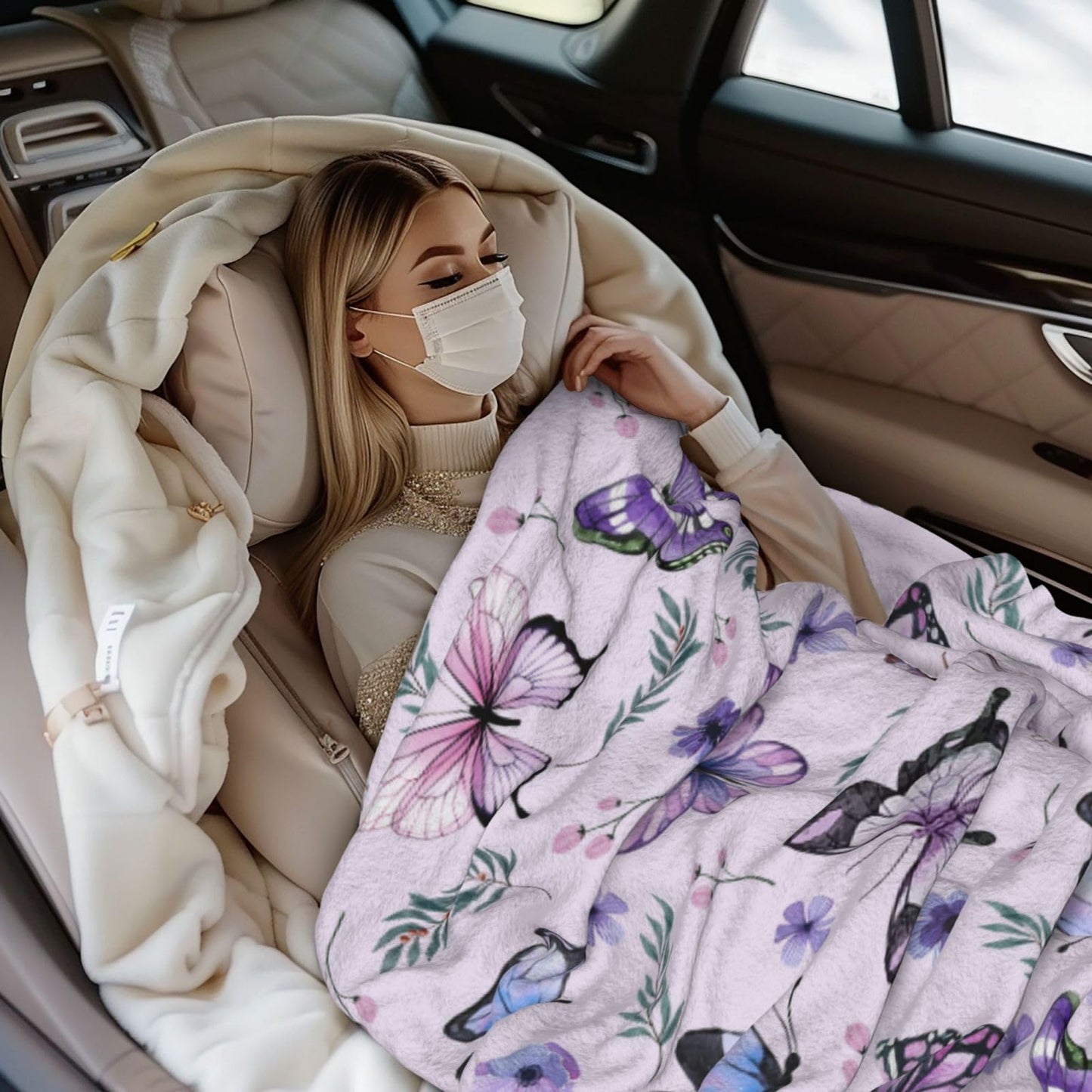 Butterflies Blanket Throw - Soft Warm Flannel Fleece Blanket for Women & Men, Lightweight Cozy Floral Blankets for Travel, Airplane, Bed, Couch, Car, Gifts Idea 50"x40"