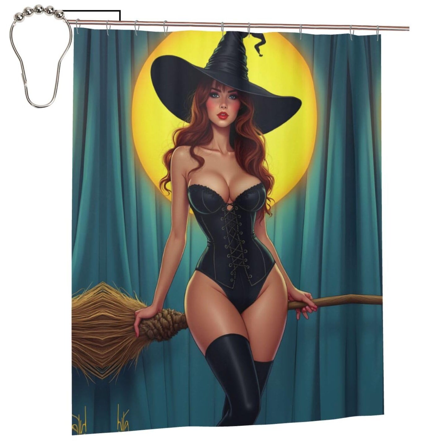 HEILIVIO Shower Curtain Witch Moon Waterproof Fabric Stylish Durable Bathroom Decor,Quick-Dry,60x72inches,Includes Hooks