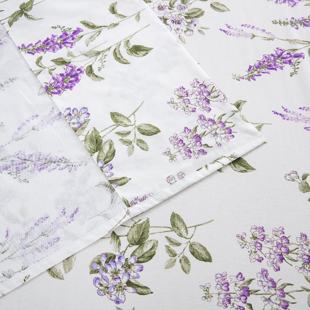 DAUAOTO King Size Cotton Bedding Printed Sheets Set, Up to 14" Deep Mattress, Velvet Purple Floral Pattern Bedlinen Sets, Provence Lavender