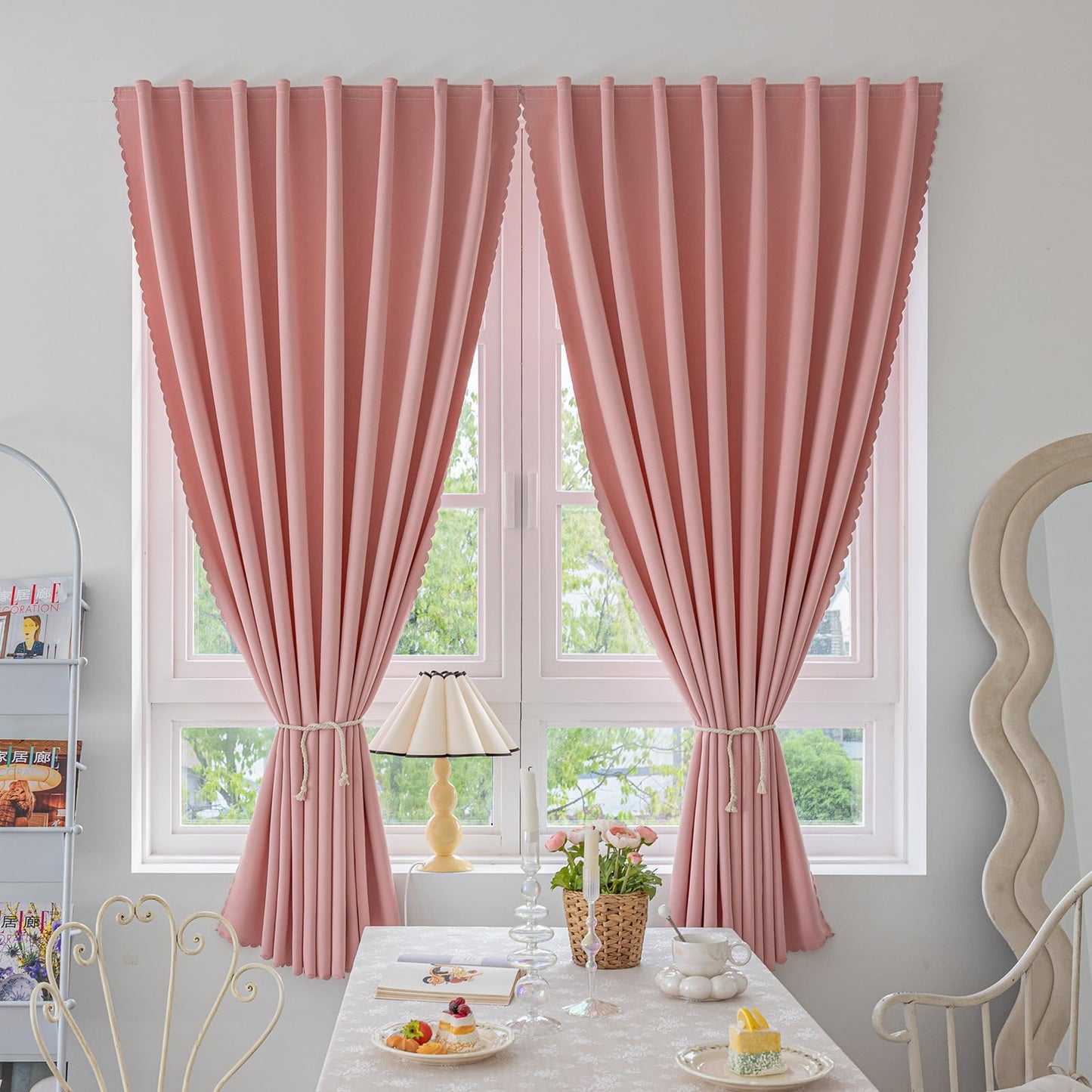 Jilron Magic Tape Stick on Curtains Blackout Curtains for Bedroom no Drillng Self Adhesive Curtain no Rod Small Window (Pink, 35" W x 40" L) 2 Panels