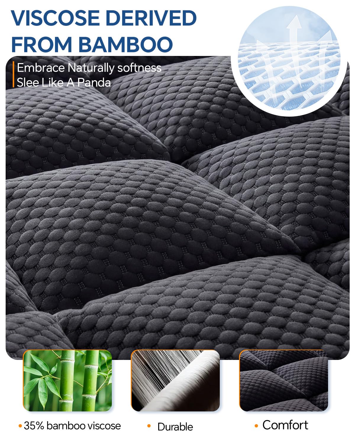 BEDELITE Dual Layer 4 Inch King Size Memory Foam Mattress Topper, 2 Inch Soft Pillow Top Mattress Pad Cover and 2 Inch Gel Memory Foam for Pressure Relief, 2-in-1 Design for Comfort & Support (Black)