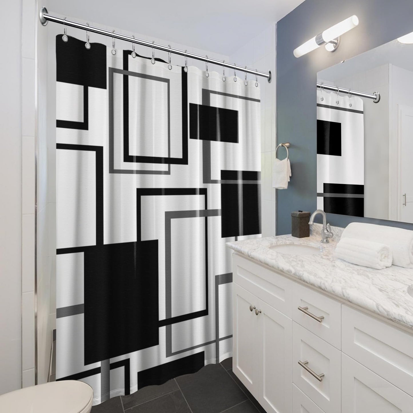 Yieldeer Black and White Geometric Shower Curtain, 70 x 72 Inch