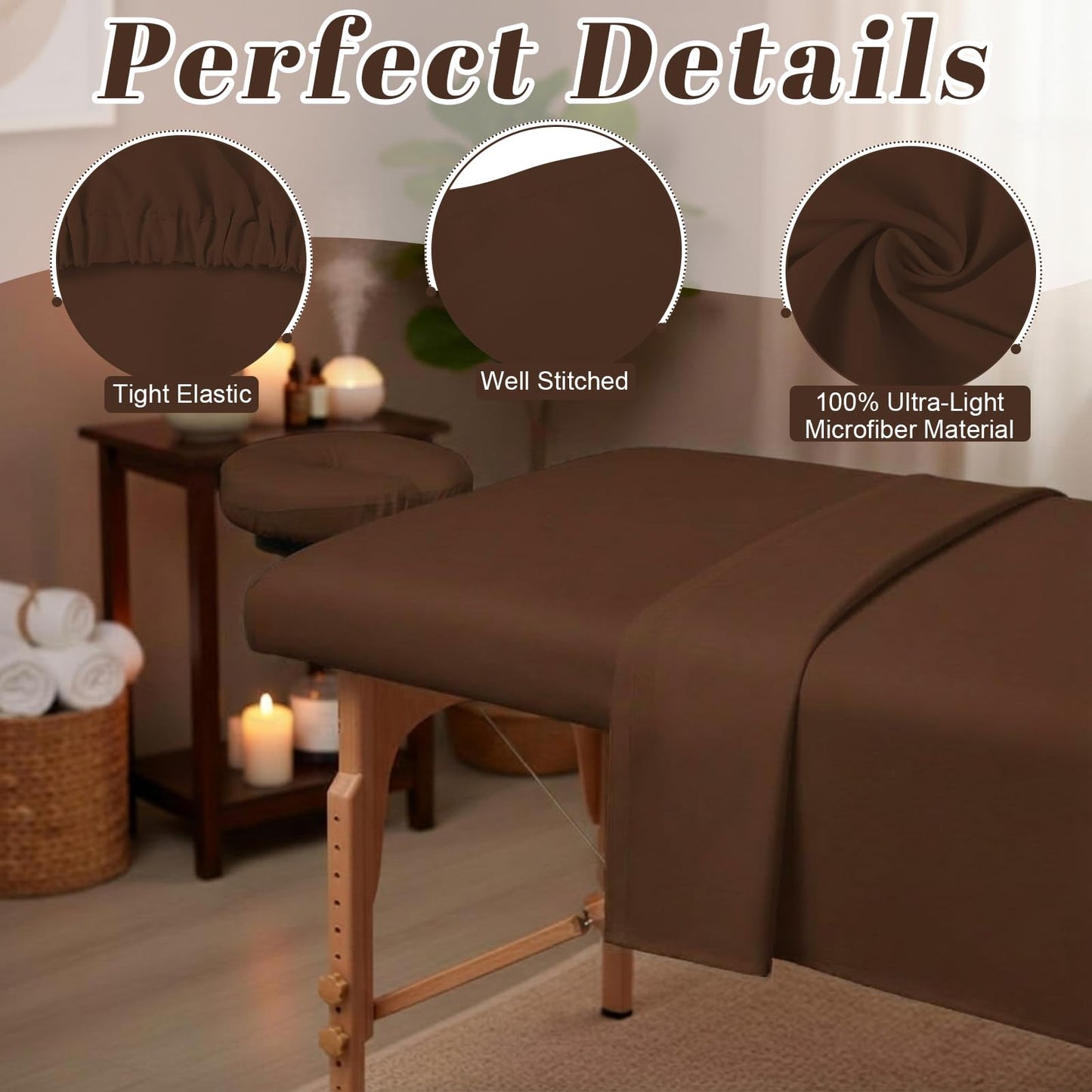 Oudain 4 Sets 3 Piece Soft Microfiber Massage Table Sheets Set Bulk Includes Massage Flat Sheet and Fitted Sheet and Face Rest Cover(Chocolate)