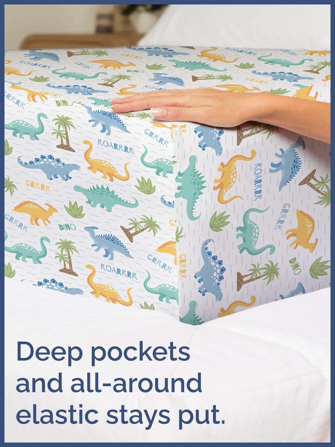 Kids Queen Size Bed Sheet Set - 4 Piece Kids Loft Bed Sheets - Colorful Dinosaur Dino Print Bedding - Soft - Breathable and Machine Washable - Dino Pattern Bed Set for Boys, Girls, Teens and Toddlers