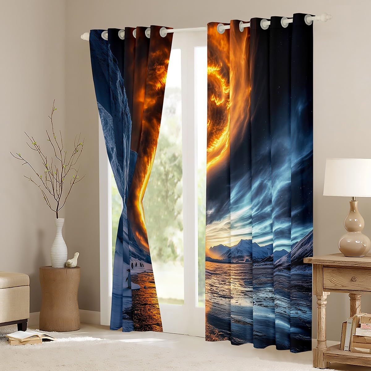 Erosebridal Gold Tornado Window Curtains Drapes 38" Wx45 L,Polar Animal Penguin Curtains,Natural Disaster Room Decor for Storm Chaser