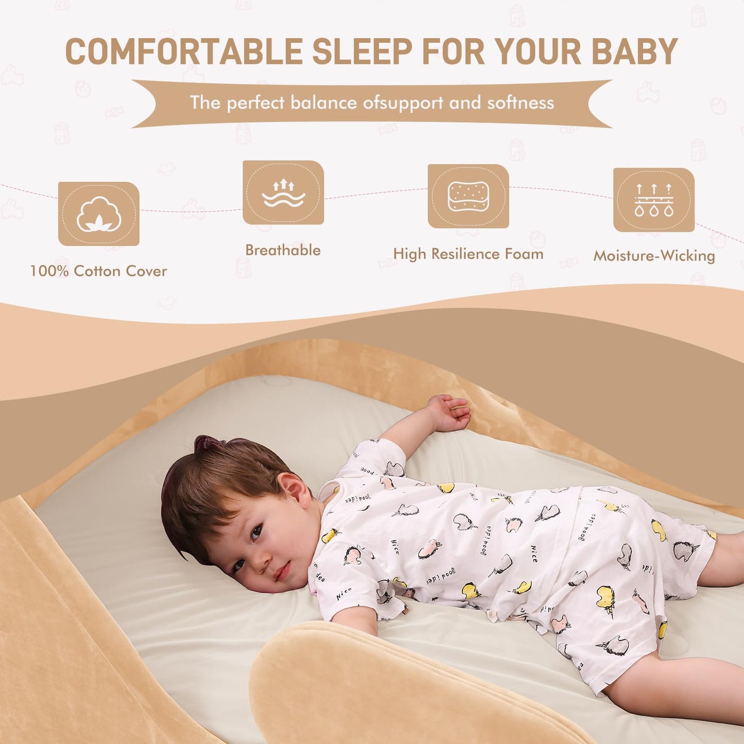 weeonekids Toddler Bed, Child Bed for Kids with Extra Safty Broad, Standard Crib Size Toddler Bed, Certified Fabric Toddler Beds,Toddler Flood Bed (Yellow)