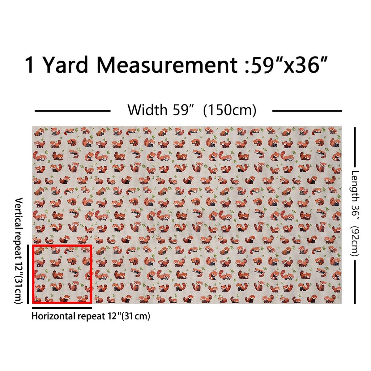Cute Red Panda Fabric by The Yard Cartoon Kawaii Wild Animals No Stretch Sewing Fabric Green Leaves Jungle Plants Rustic Style Soft Flannel Polyester Fabric for DIY Home Accents 1 Yard Pre-Cut,36"x59"