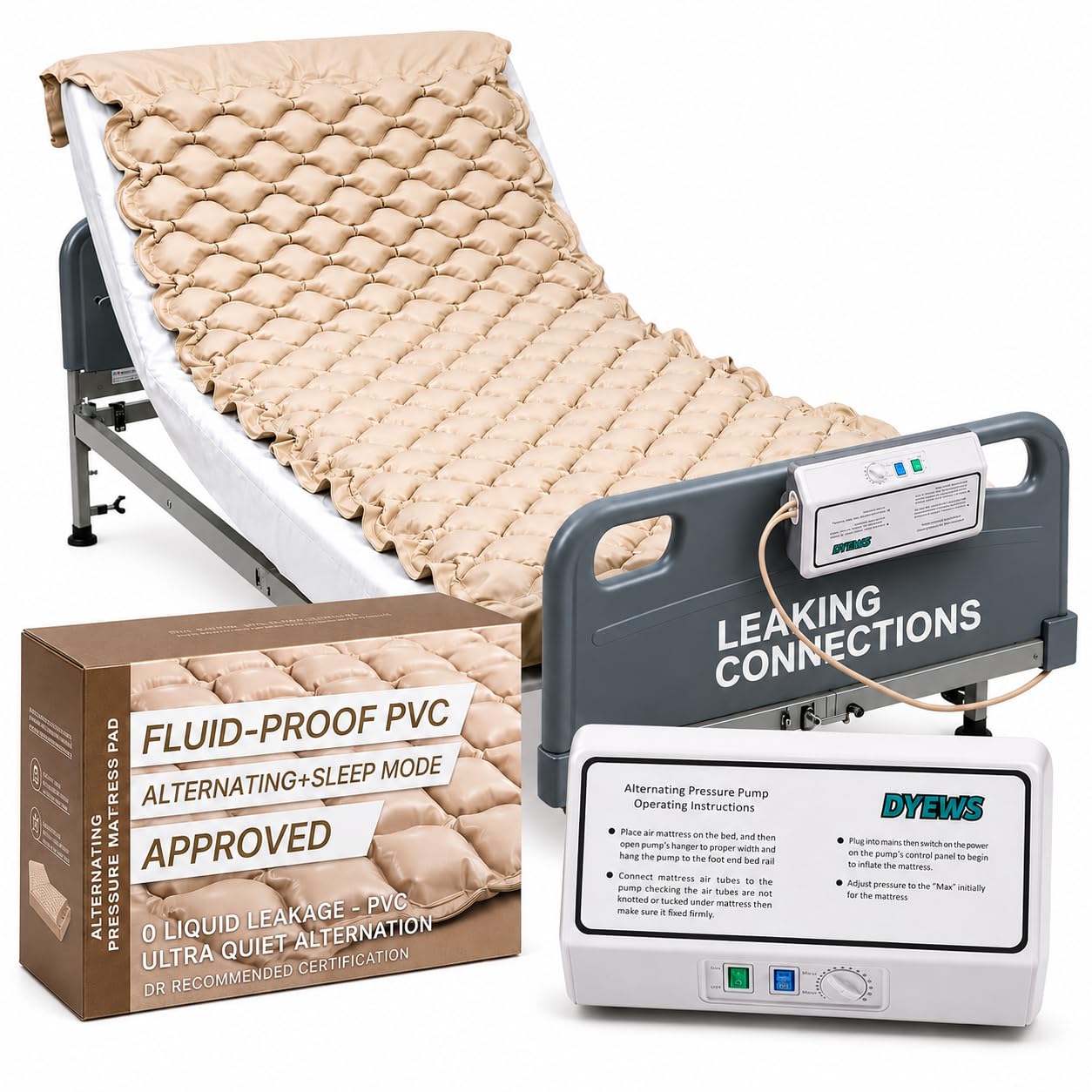 Alternating Air Pressure Mattress Pad, Bed Sore Prevention, Bed Mattress Topper with Quiet Pump & Waterproof, Relief Ulcer, Suitable for Bedridden or Limited Mobility Patie