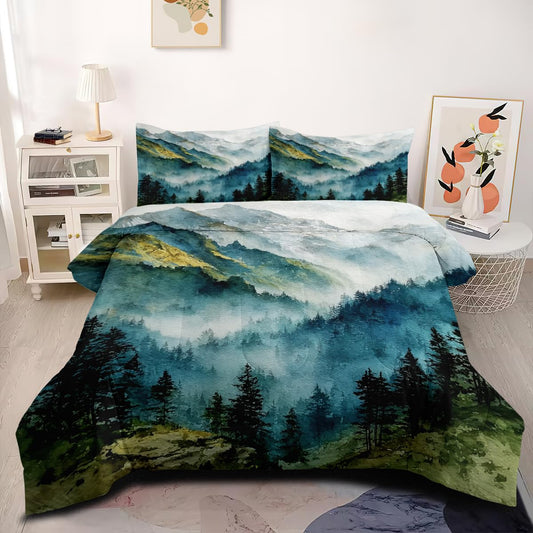 CCoutueChen Blue Comforter Set Queen Size Abstract Watercolor Forest Marble Bedding Set Modern Aesthetic Bedding Sets Soft Down Alternative Comforter Sets with 2 Pillowcases