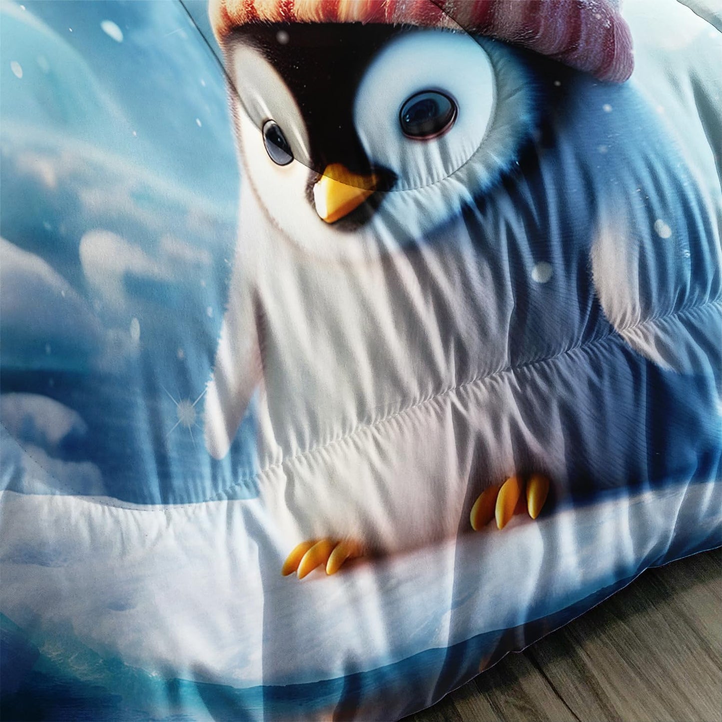 Kawaii Blue Penguin Comforter Set for Boys Kids,3 Pieces Cartoon Ice Penguin Bedding Set Queen Size Cute Penguin Lightweight Down Alternative Comforter with 1 Comforter 2 Pillowcase All Seasons