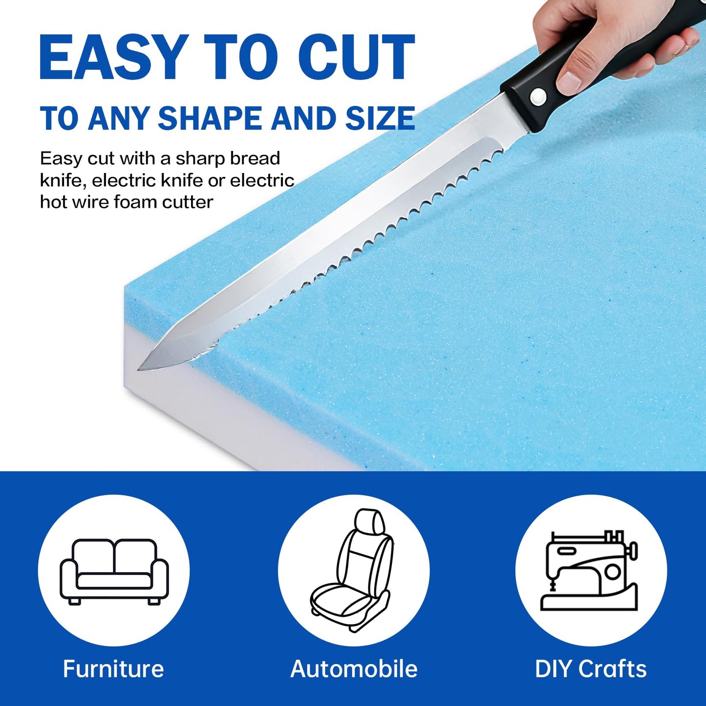 Tohetsuzp High Density Upholstery Foam Cushion - 2" Thick x 24" x 72", Gel Memory Foam Support Padding for Seat Cushion Replacement, DIY Projects, Sofa Mattress Support