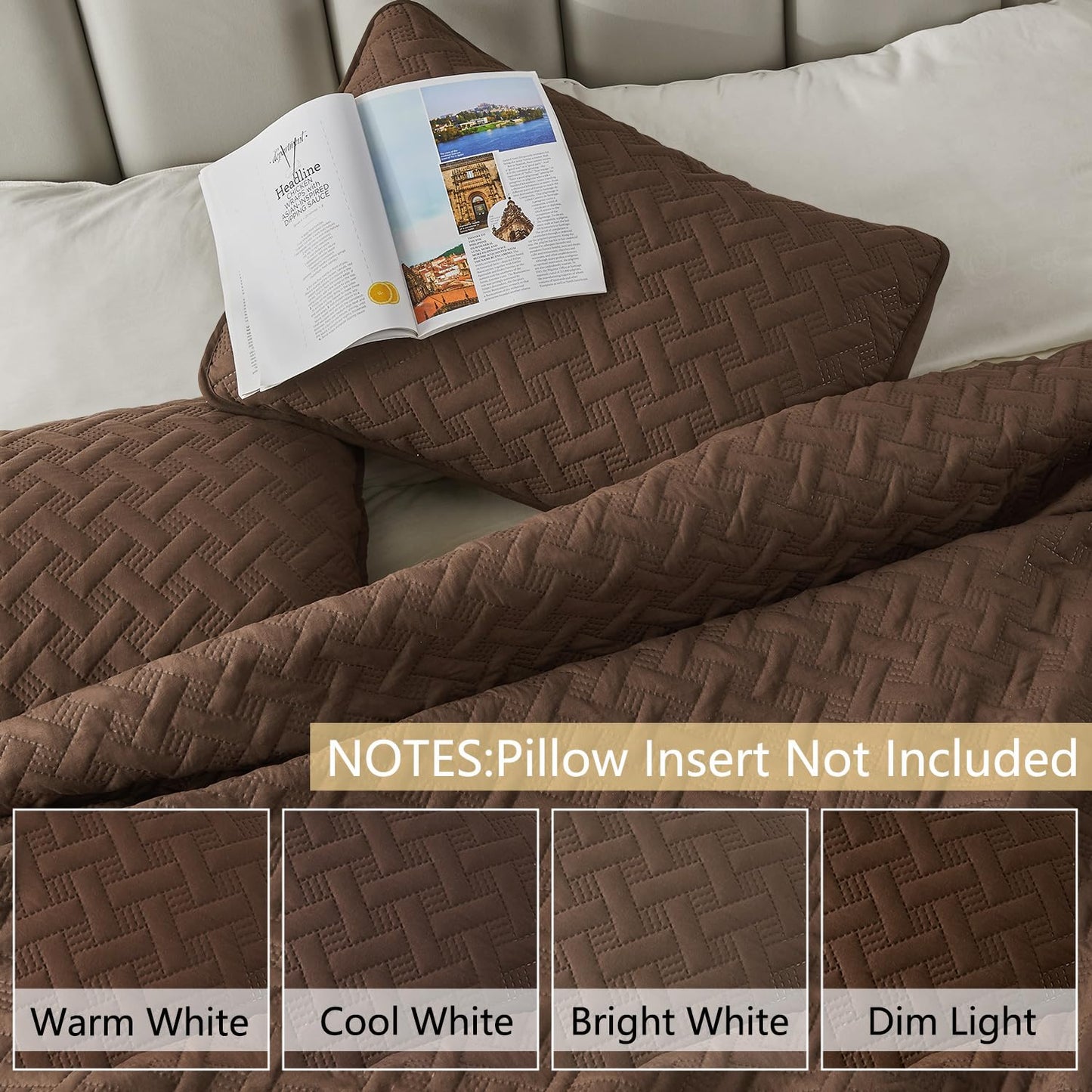 U-NICE HOME 3-Piece Quilt Set Full/Queen Size for All Season with Pillow Shams, Reversible Bedspread/Coverlet/Bedding Decor-Soft, Lightweight, Chocolate