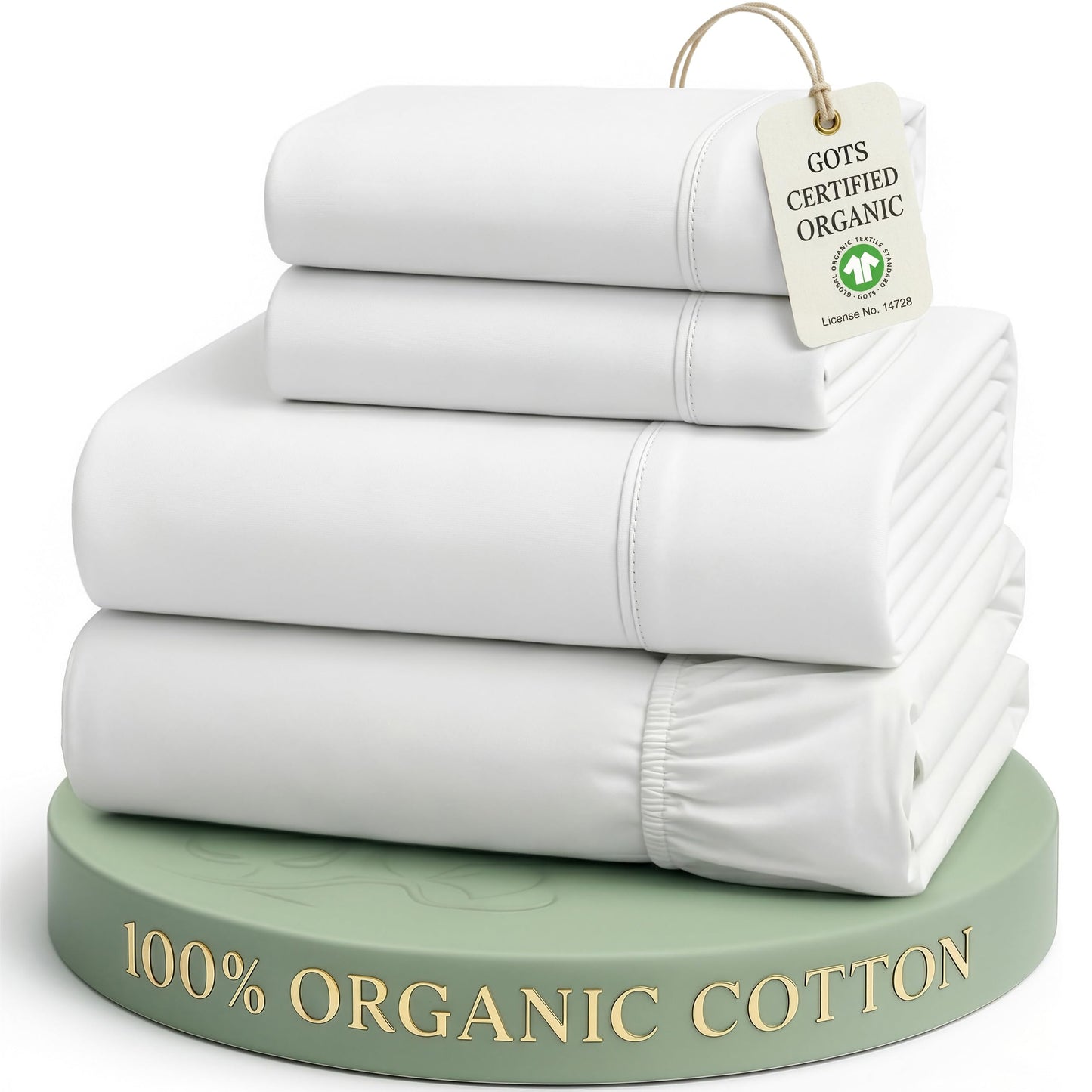 LANE LINEN Queen Sheets 100% Organic Cotton GOTS Certified Percale Weave Deep Pocket 4 Piece Soft Breathable Cooling Lightweight All Season Machine Washable Crisp - White