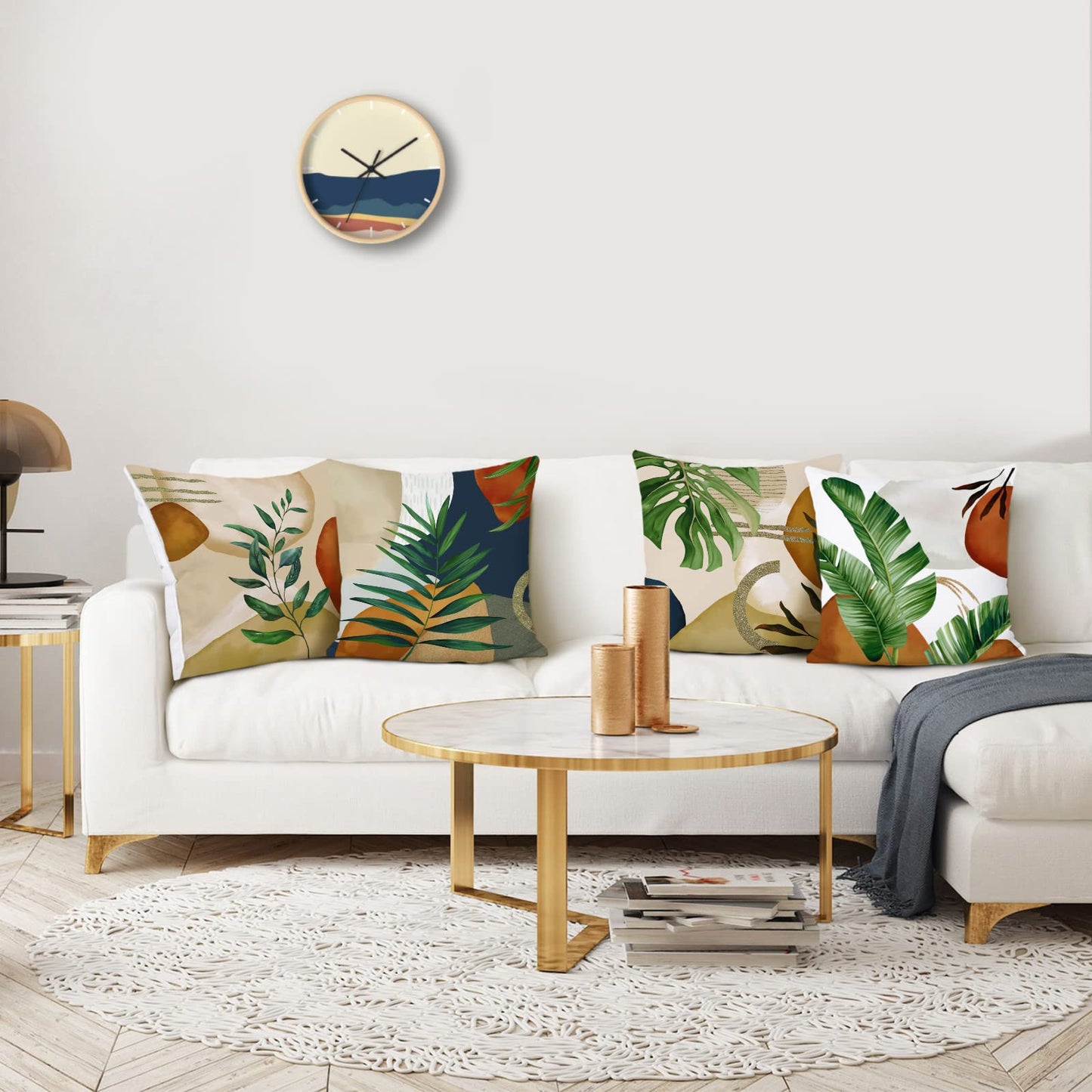 Bonhause Boho Abstract Tropical Leaves Pillow Covers 18x18 Set of 4 Mid Century Modern Decorative Pillows Case Soft Velvet Outdoor for Couch Sofa Bed Home Decor