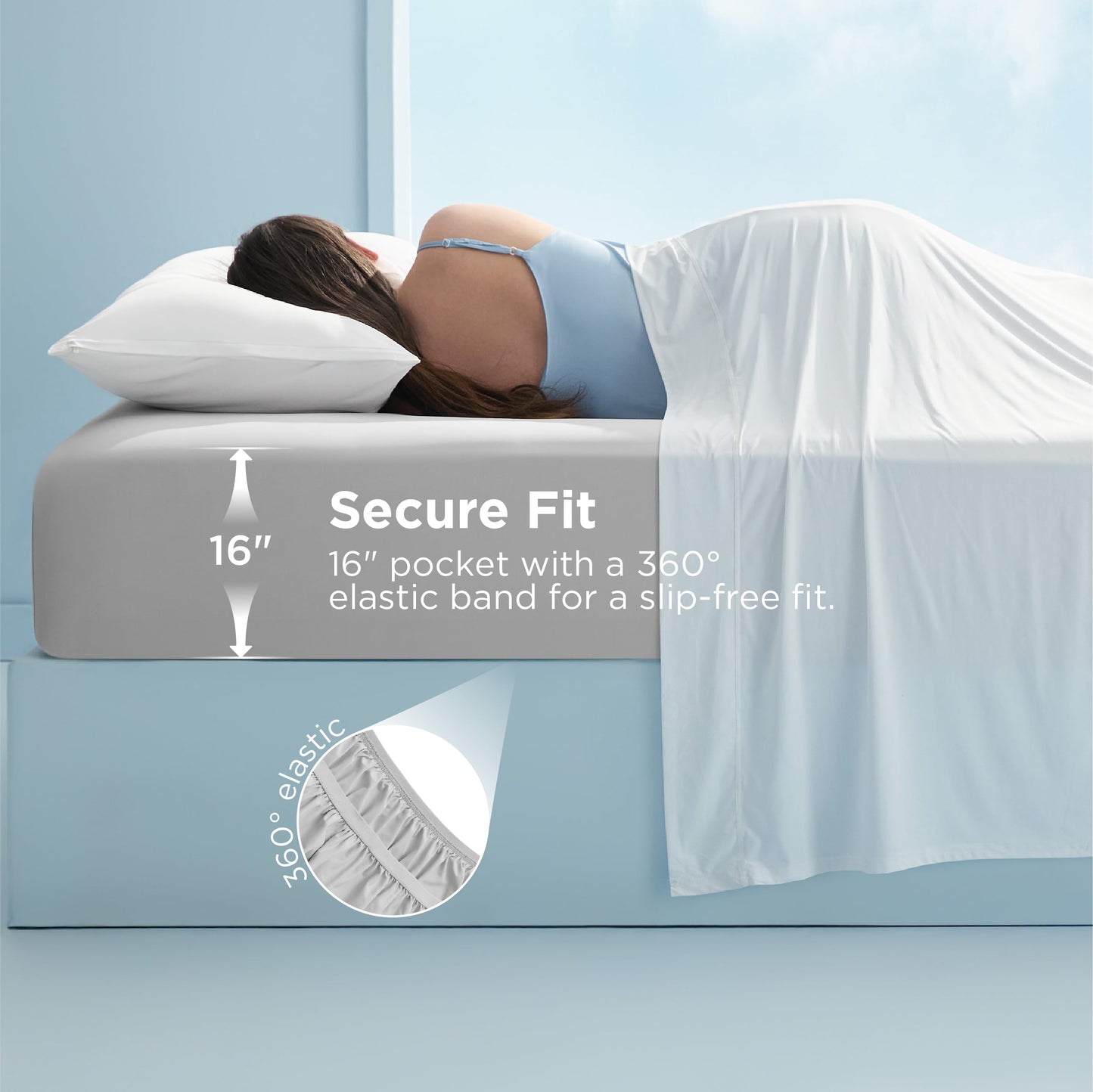 Bedsure Cooling Fitted Sheet Queen Size for Hot Sleeper, Queen Fitted Sheet Only with 360° Elastic Corner Straps, Q-Max 0.4, Temperature Regulation Bedding for Night Sweats, Up to 16" Deep, Grey