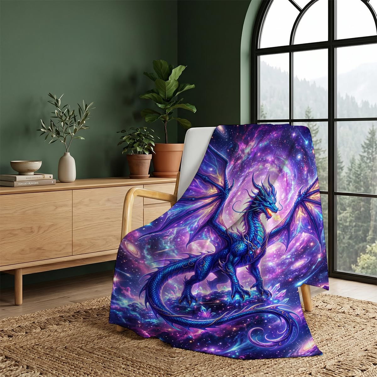 Yujiiso Cosmic Galaxy Dragon Blanket, Soft Flannel Fleece Throw 50" x 60"