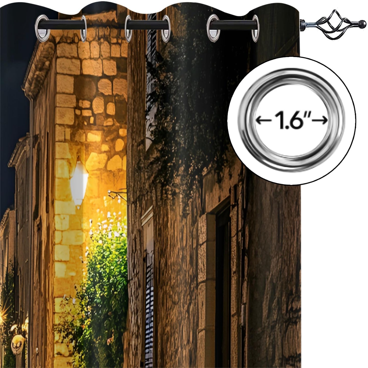 XAFIAUR European Town Curtains,Ancient Streets Blackout Curtains City Night View Grommet Drapes 2 Panels for Bedroom Living Room 31.5" W x 45" L x2