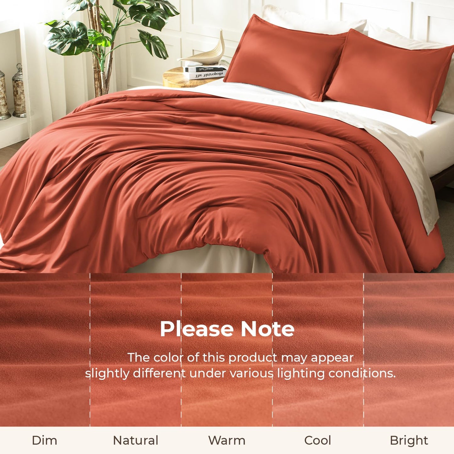 Litanika Comforter King Size Bed Set Burnt Orange, 3 Pieces Terracotta Boho Lightweight Fluffy Solid Bedding Comforter Set, Rust All Season (104x90In Comforter & 2 Pillowcases)