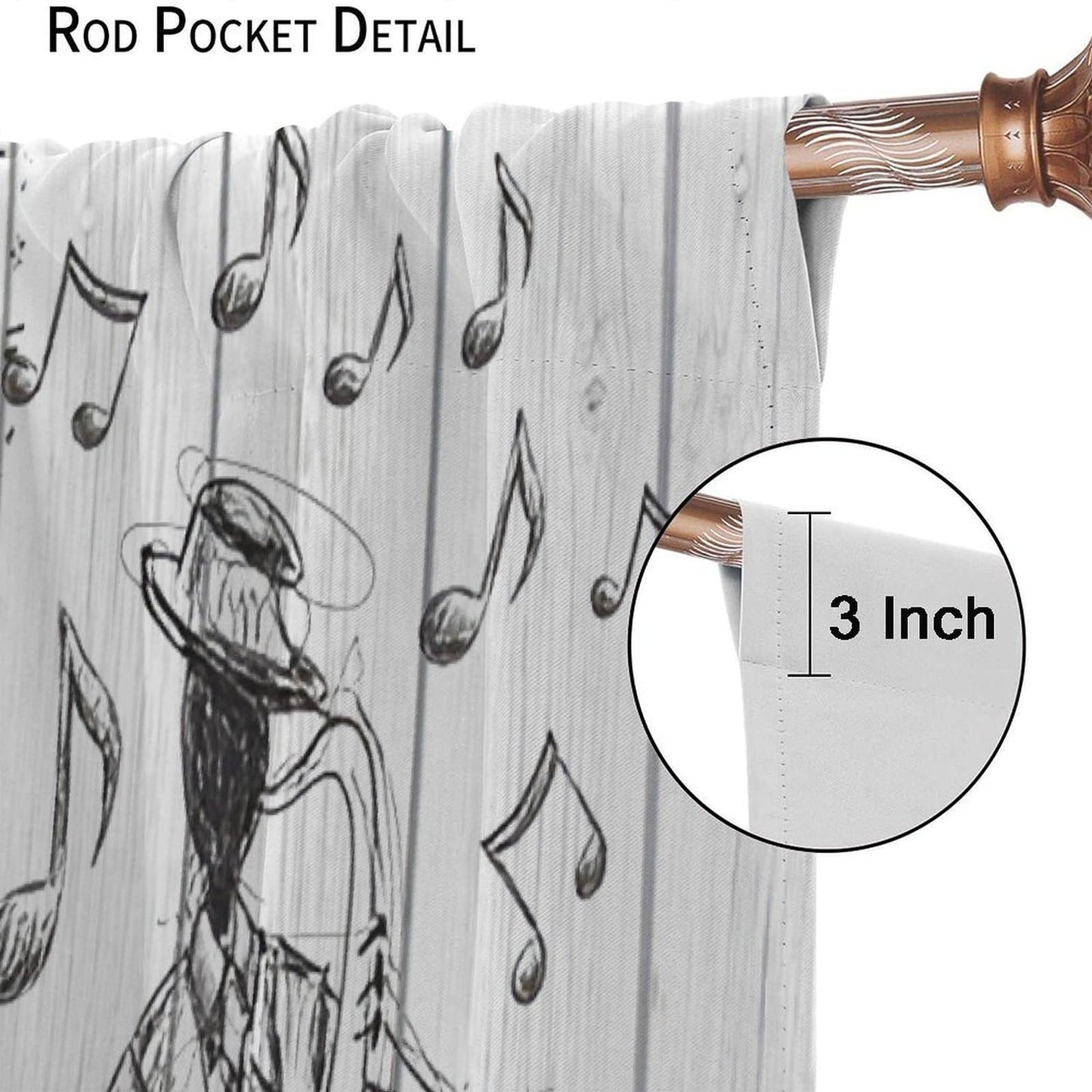 PHTAYOT Retro Music Curtains Sketch Style of a Jazz Band Playing Music with Instruments and Musical Notes Pattern Decor Drapes for Bedroom Living Room,2 Panels Set,21x45Inch