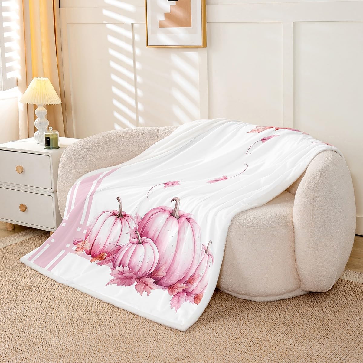 Erosebridal Fall Pumpkin Throw Blanket Autumn Harvest Sherpa Blanket Baby 30"X40" for Kids Boys Teen Maple Leaves Fleece Blanket Happy Thanksgiving Rustic Pink Pumpkin Plush Bed Blanket