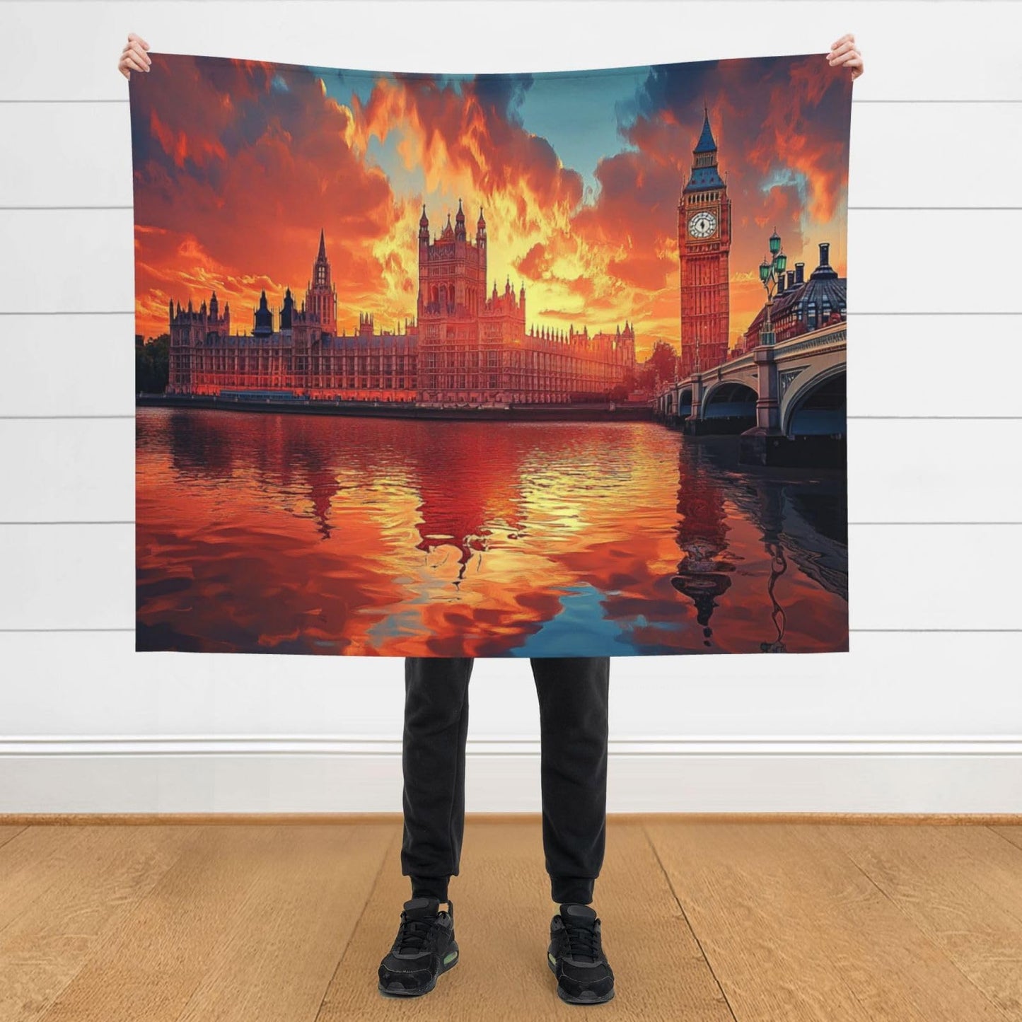 CDSASHCA Ultra-Soft Micro Fleece Blanket,London Skyline At Sunset With Big Ben,Thames Reflection Art,Lightweight Warm For Couch Bed,Hypoallergenic Anti-Pilling,Machine-Washable Travel Decor 50X60 Inch