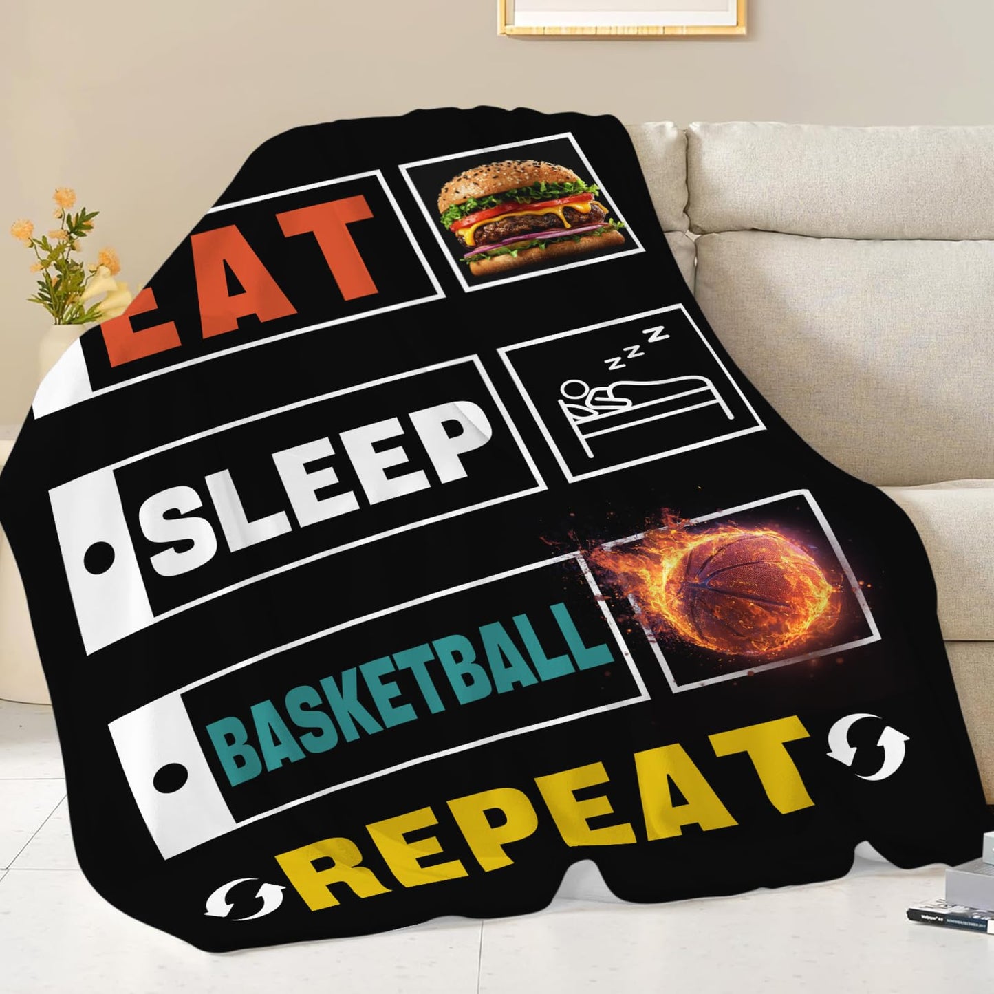 Basketball Blanket for Teen Boys Room Decor, Soft Flannel Sports Throw Blanket for Couch Bed, Cozy Lightweight Basketball Gifts for Boys Kids Teens Dorm Bedroom 50"X40"