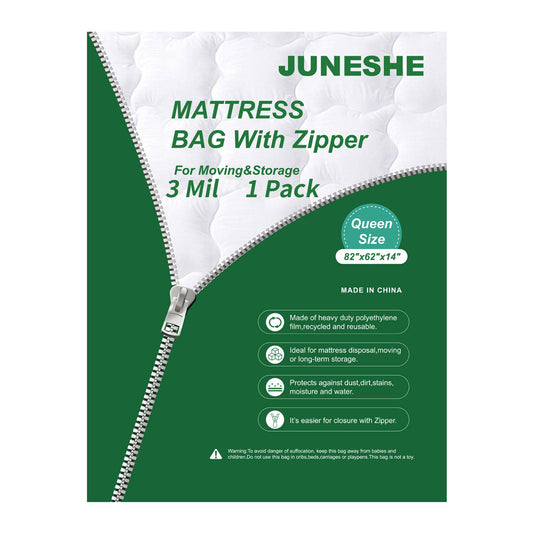 JUNESHE 3 Mil Queen Size Mattress Bag with Zipper for Storage Moving,Plastic Waterproof Mattress Protector Cover Moving Supplies