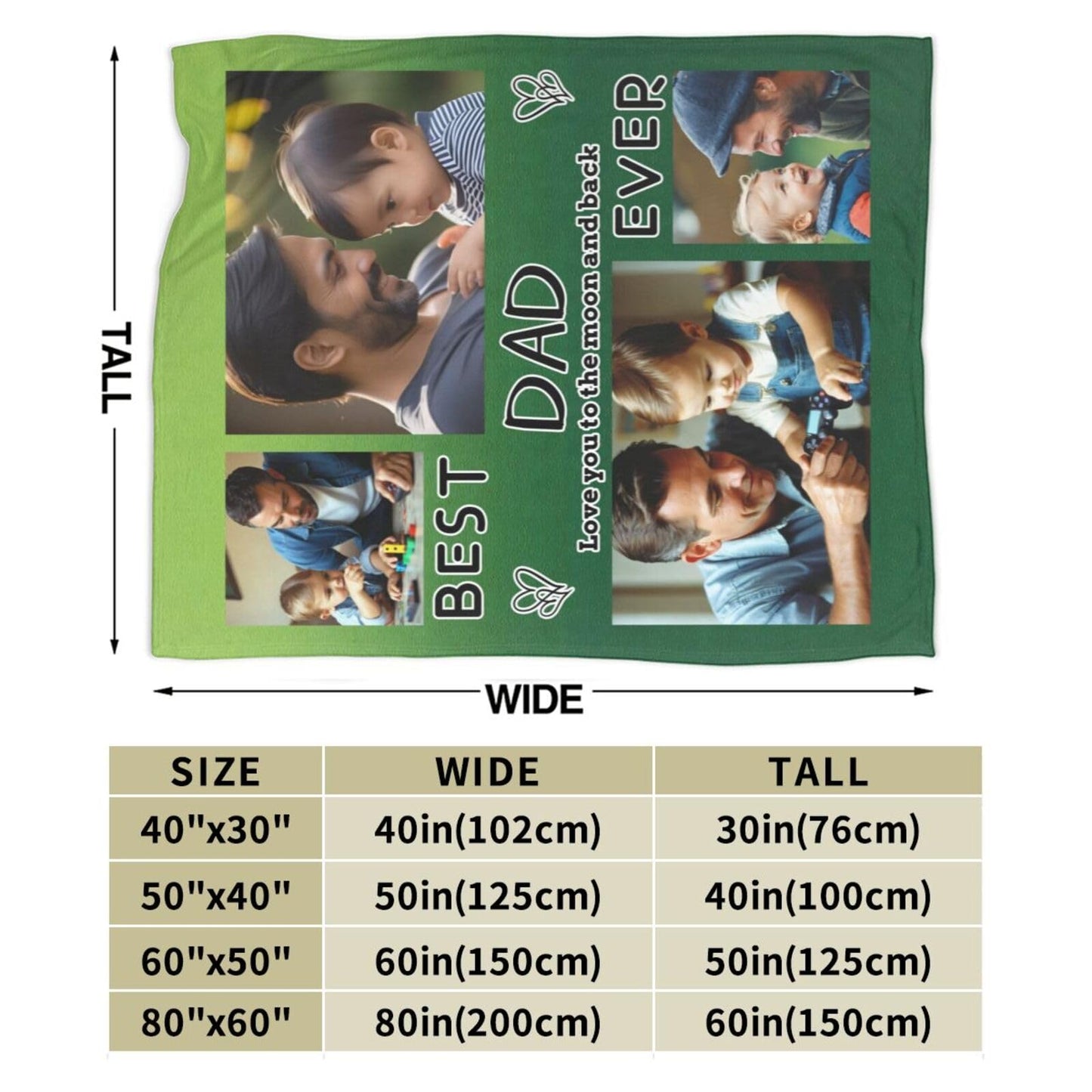 Dewoofly Custom Photo Personalized Flannel Throw Blankets Gift for Your Best Dad Ever, Customized Blanket All Seasons for Birthday Father's Day Presents 60"x50" (Print in USA)
