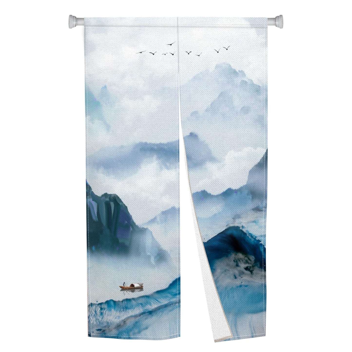 Leowefowa Japanese Noren Doorway Curtain Long Style Chinese Traditional Ink Mount Print Window Treatment Entrance Fengshui Door Tapestry for Hanging Room Divider Kitchen Home Decor, 33.5"x 70.9"