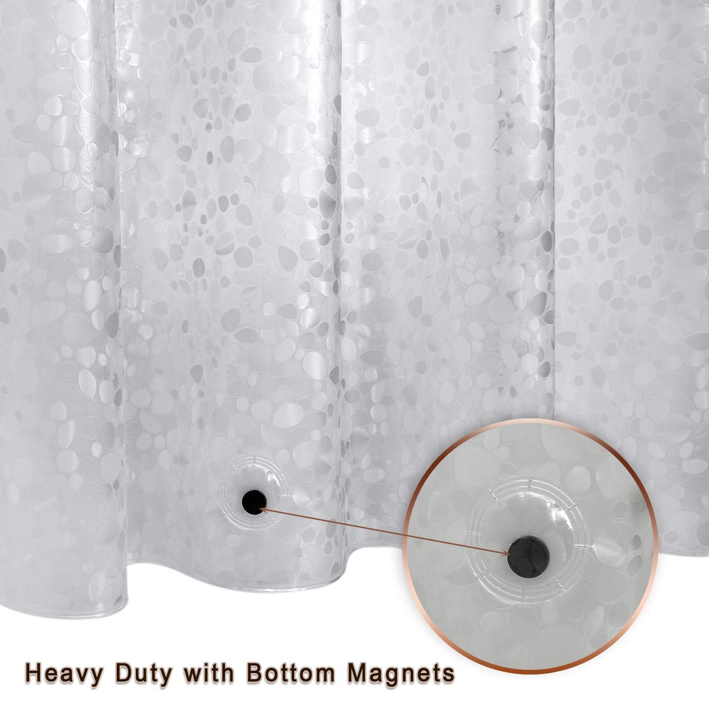 Bostofy Waterproof Shower Curtain Liner 8G EVA Thick Shower Curtain with Heavy Duty 3 Bottom Magnets, Shower Liner for Shower Stall, Bathtubs, 3D Pebble Pattern, 72 x 72,12 Hooks