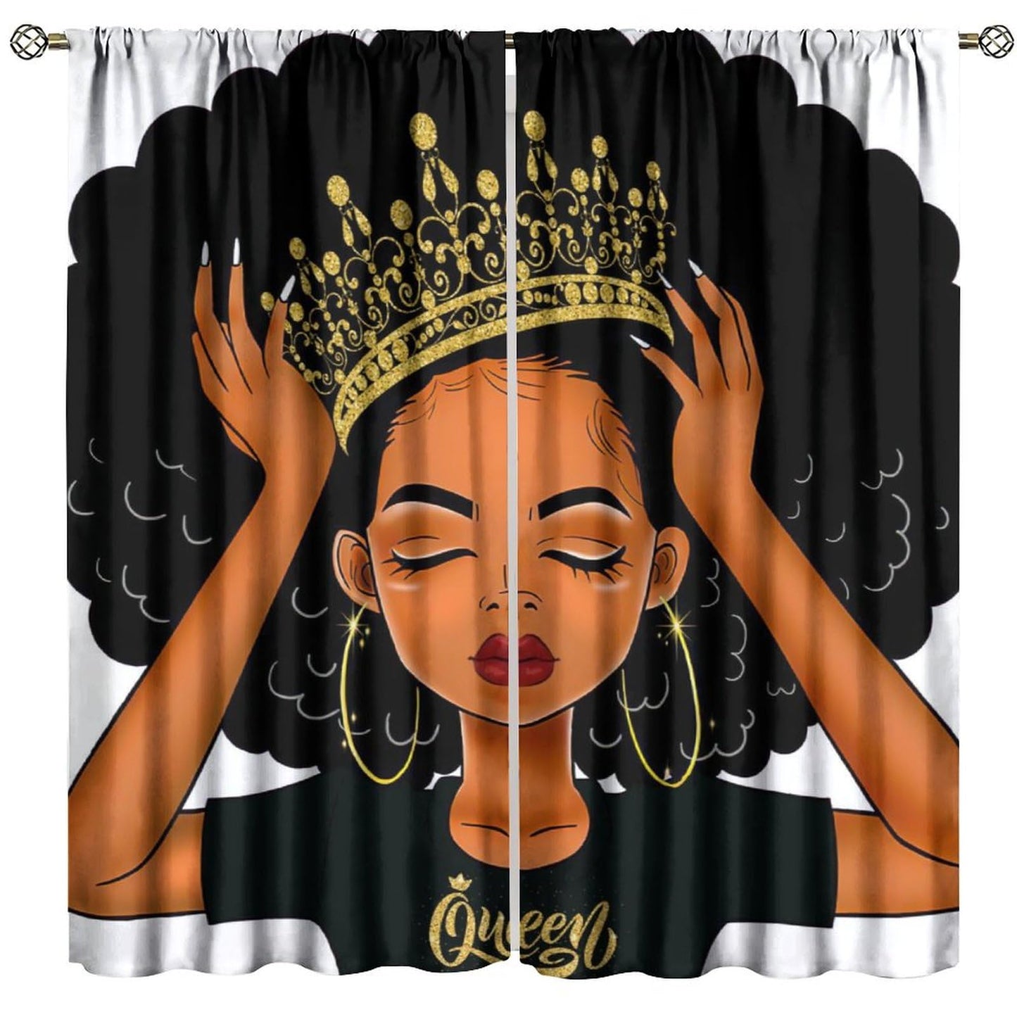 Yearn Jear Black Girl Curtains Queen African American for Women Black Art American Afro Girl Printed Living Room Window Drapes 2 Panel 43x45in Decor