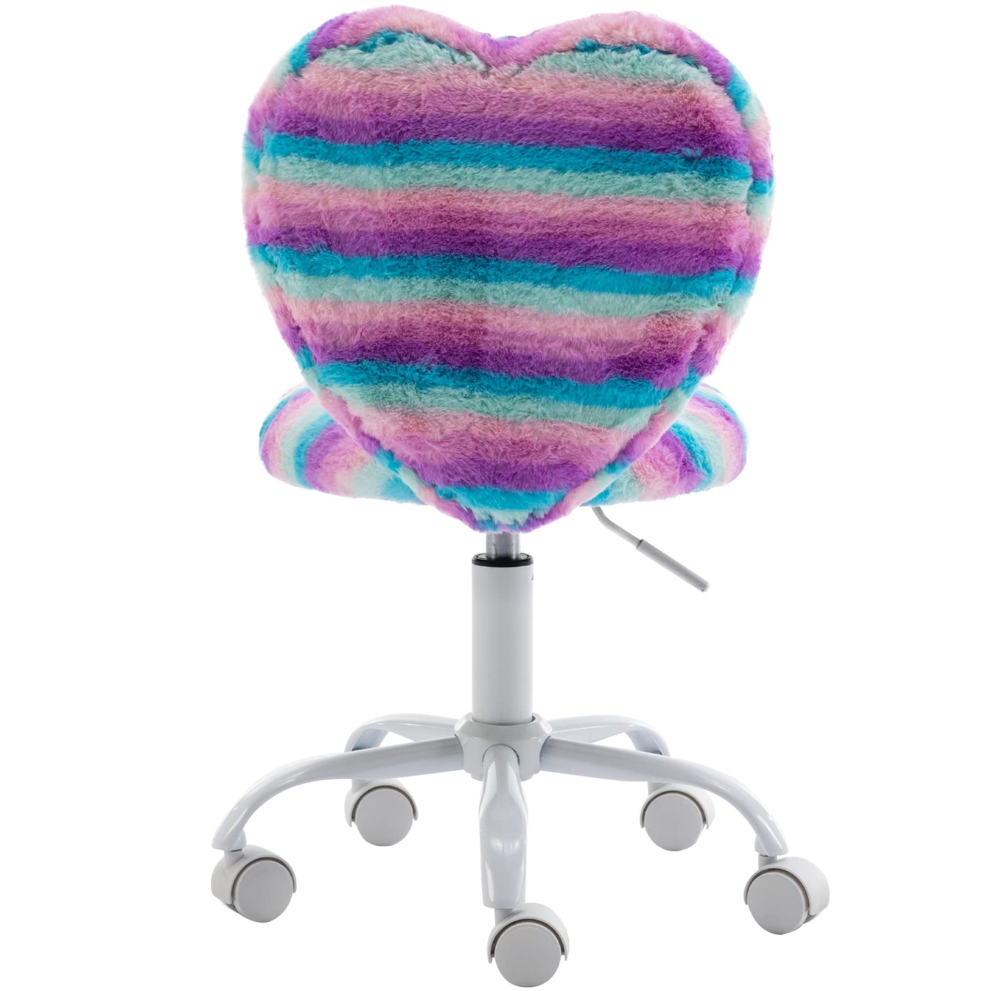 DM Furniture Small Desk Chair Swivel Kids Office Chair Fuzzy Student Computer Task Chair Faux Fur Vanity Chair Cute Heart Chair for Girls Boys Bedroom, Rainbow