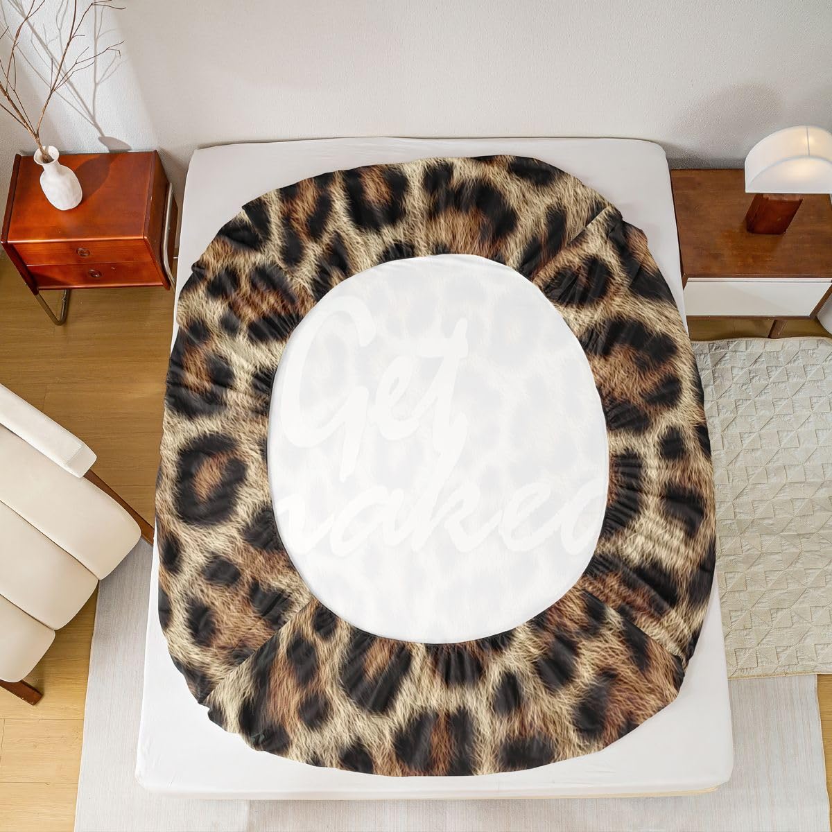Feelyou Leopard Print Get Naked Fitted Sheet with 2 Pillowcases Full Size Funny Quotes Bed Sheets Set 16" Deep Pocket Boys Girls Brown Bedding Cheetah Teens Bedroom Decor Soft Lightweight Microfiber