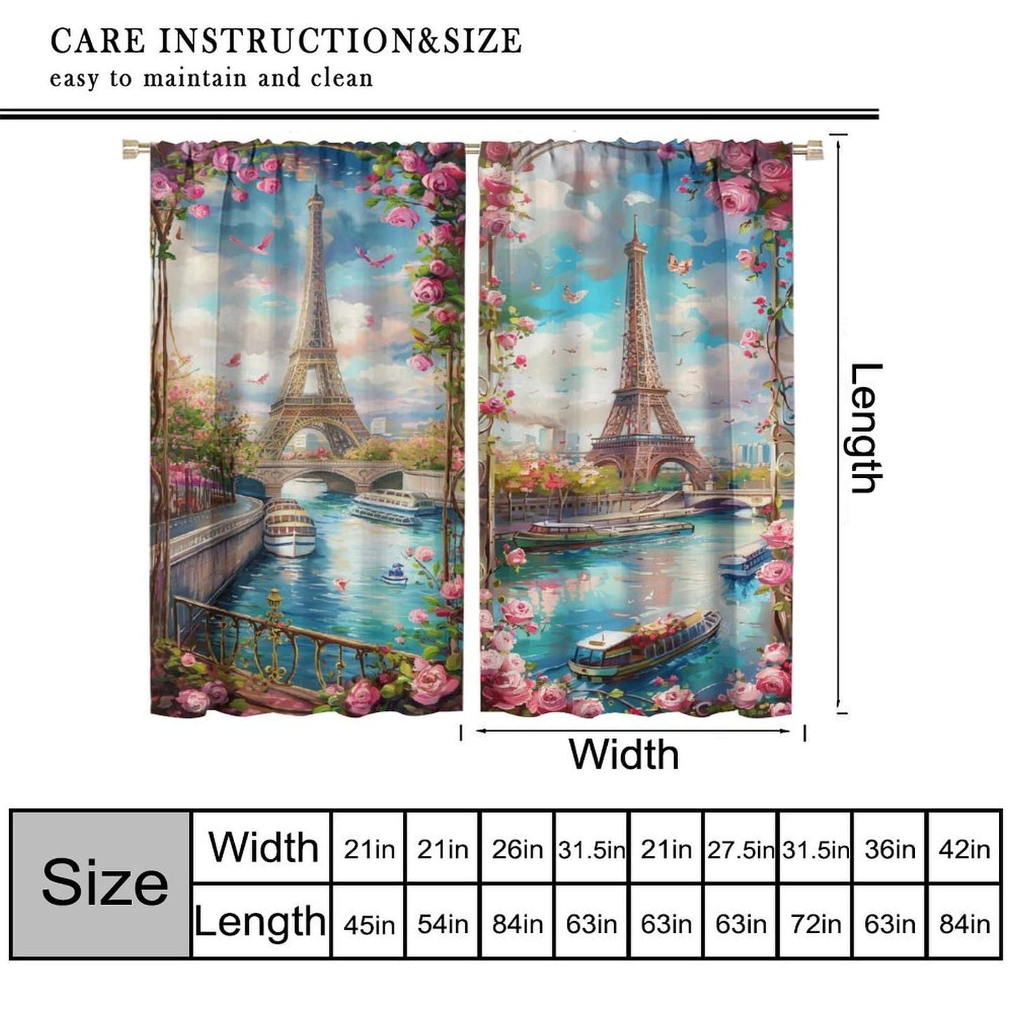 AAVEUP Eiffel Tower Curtains for Girls,Dreamy Pink Flower River Paris European Cityscape Oil Painting Window Treatments for Kids Room Women Bedroom Living Room 41x44.5in
