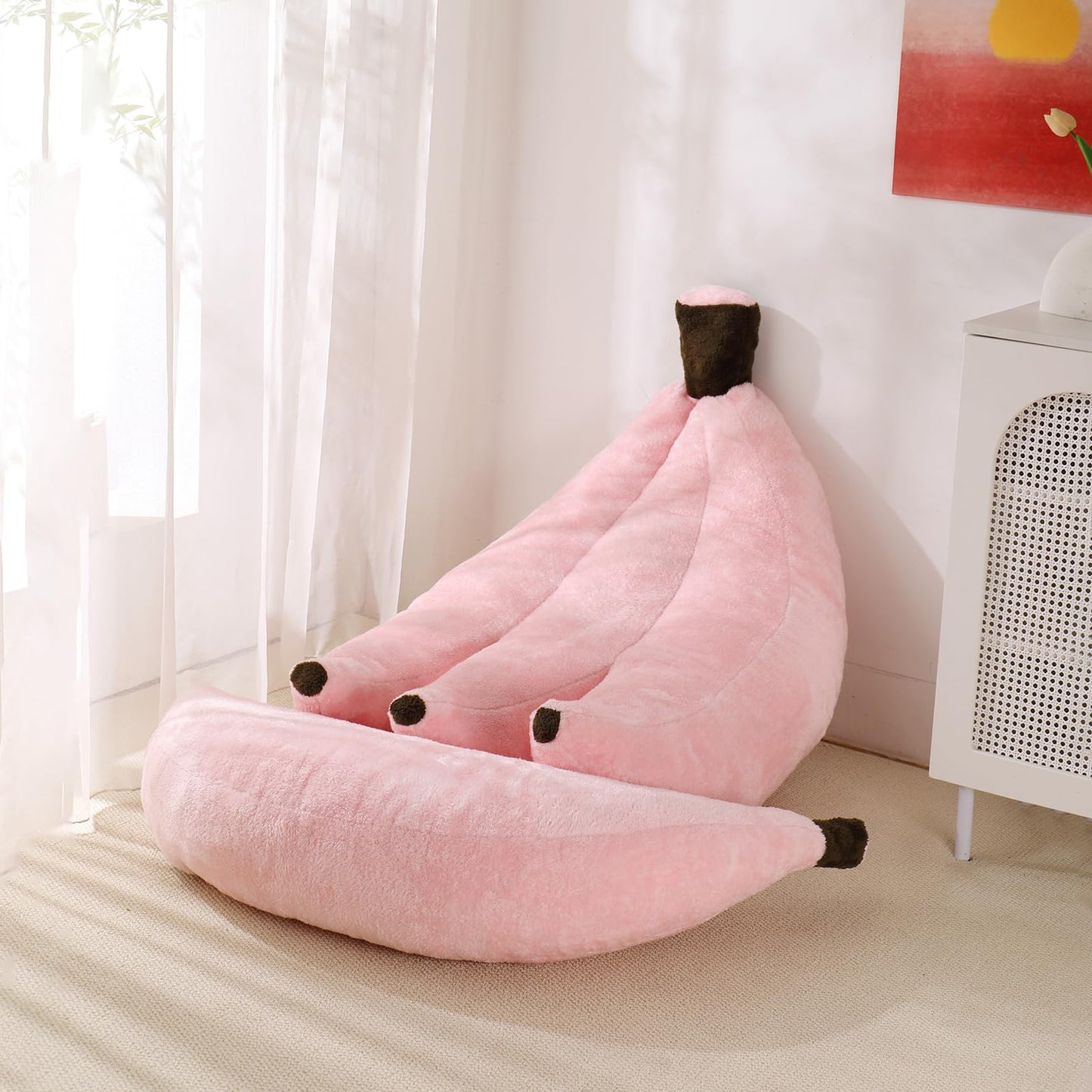 IEVENW Banana Bean Bag Chair with Ottoman, Floor Sofa Bed with Footrest, Comfy Convertible Lounger for Teens & Adults, Plush Couch for Bedroom, Living Room or Dorm, M-Pink