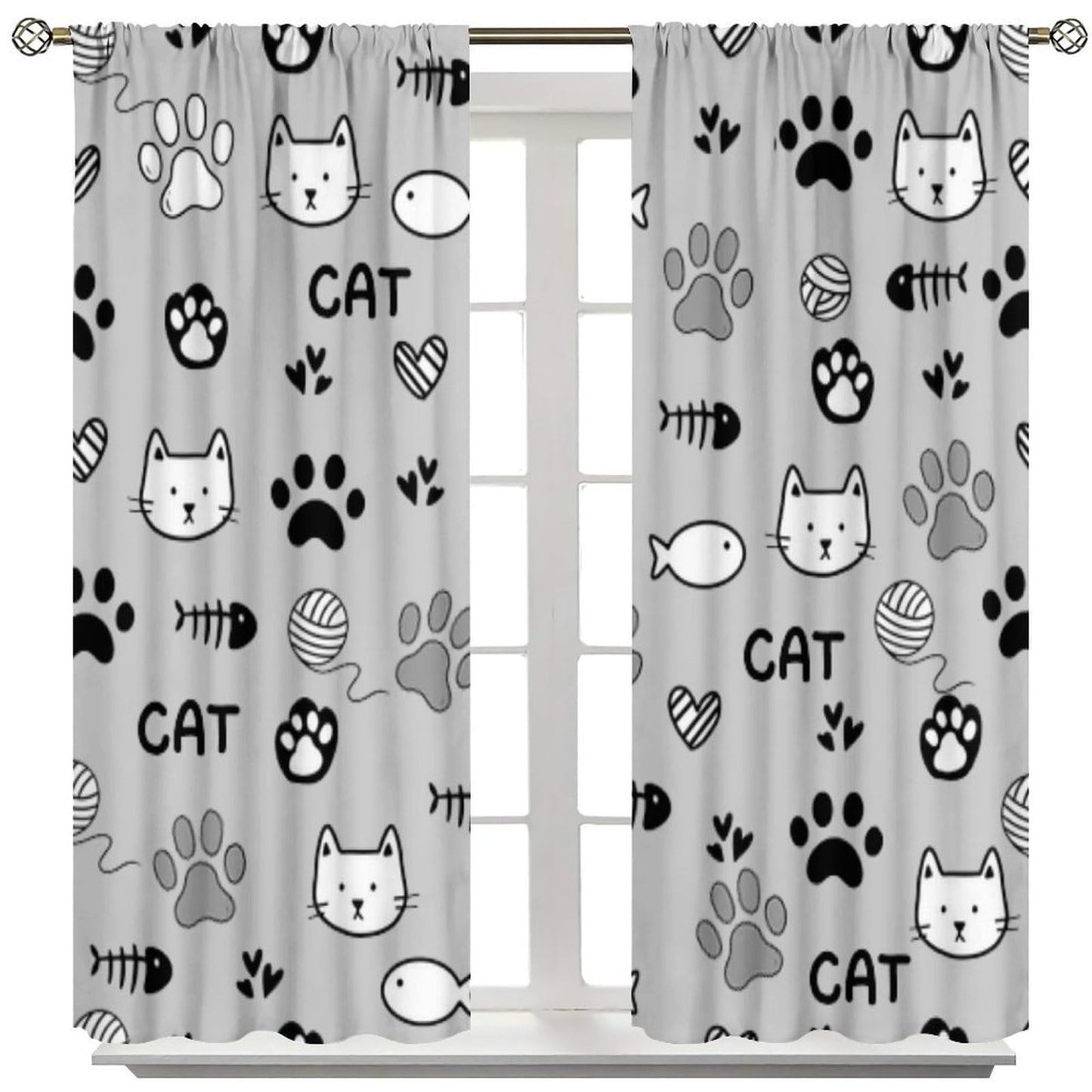 DDCBNS Cartoon Cats Blackout Curtains for Kids,Gray and White Cute Animals Window Treatments for Boys Girls Nursery Bedroom Living Room Décor,2 Panels Set,Total Size 42 x 45 Inch