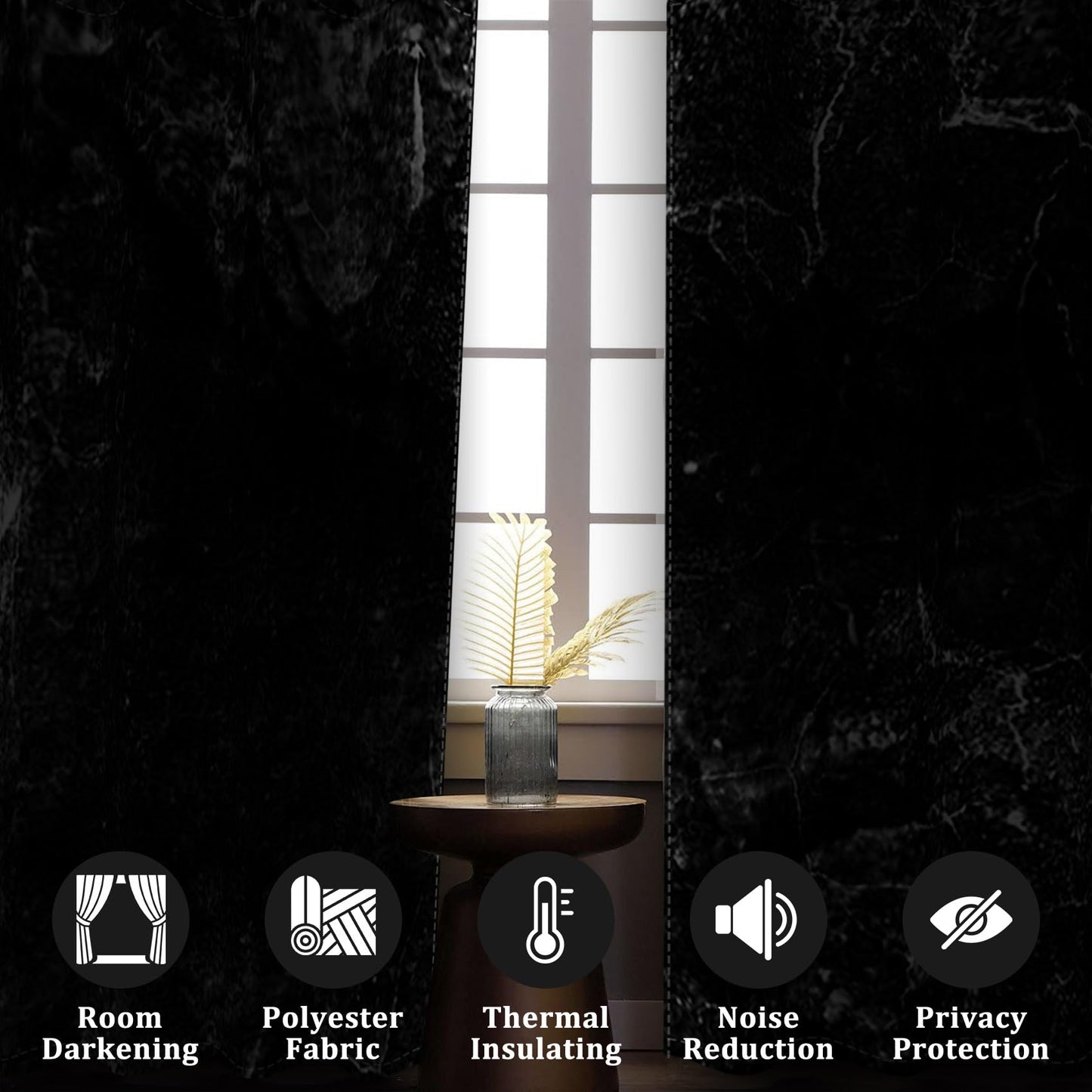Renaiss Black Marble Blackout Curtains, Black and White Marble Texture Print Bedroom Window Curtains Luxury Modern Art Thermal Insulated Window Drapes for Living Room 53W x 84L Set of 2 Panels