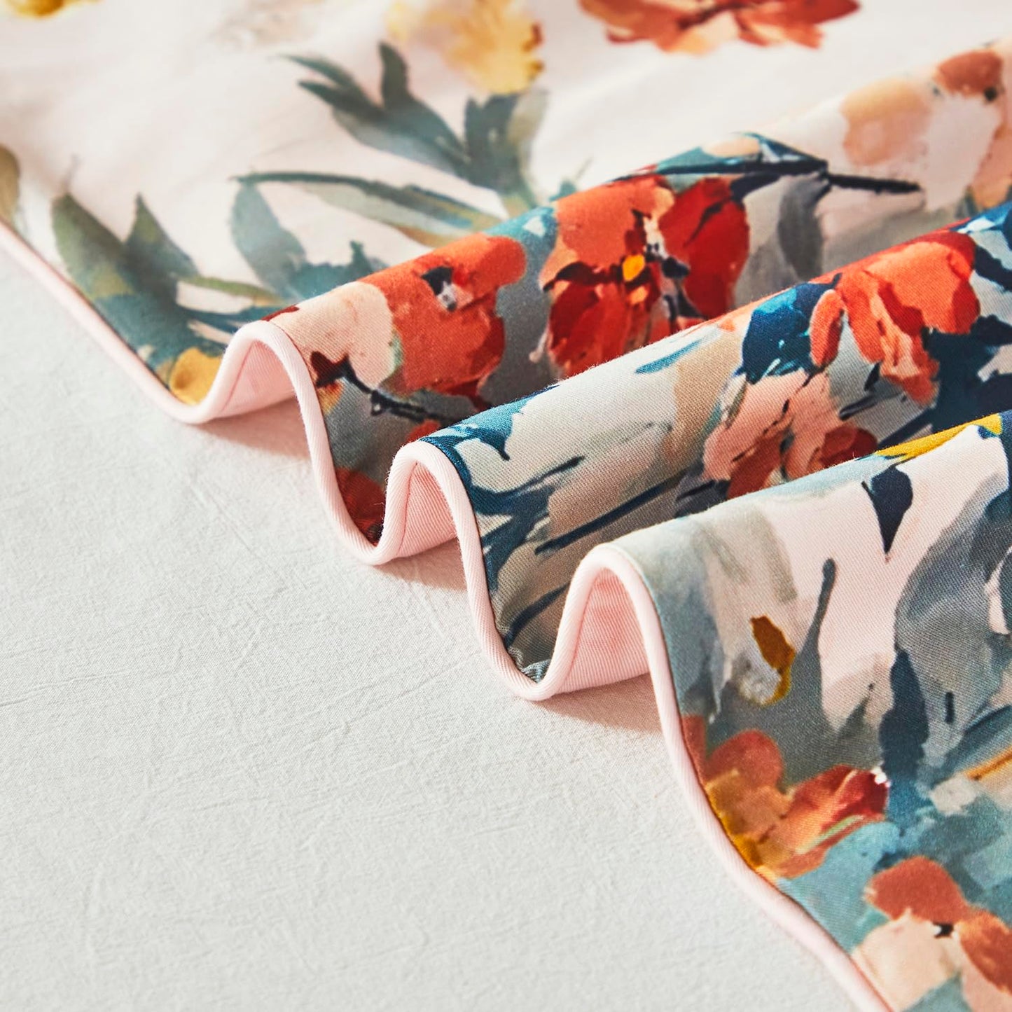 URBONUR Floral Duvet Cover Set Twin Size 3 Pieces 100% Cotton Silky Sateen Wildflowers Comforter Cover with 2 Pillowcases Soft & Breathable Bedding Sets