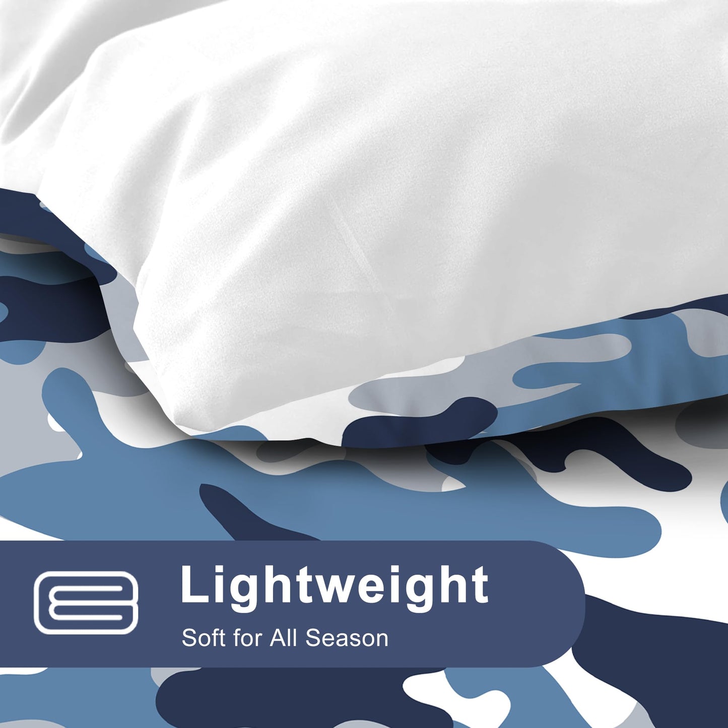 VTKON Navy Blue Camouflage Comforter Set Full Size Soft Military Camo Bedding Set 3 Pcs with 1 Comforter and 2 Pillow Cases for Boys Kids Bedroom Decor