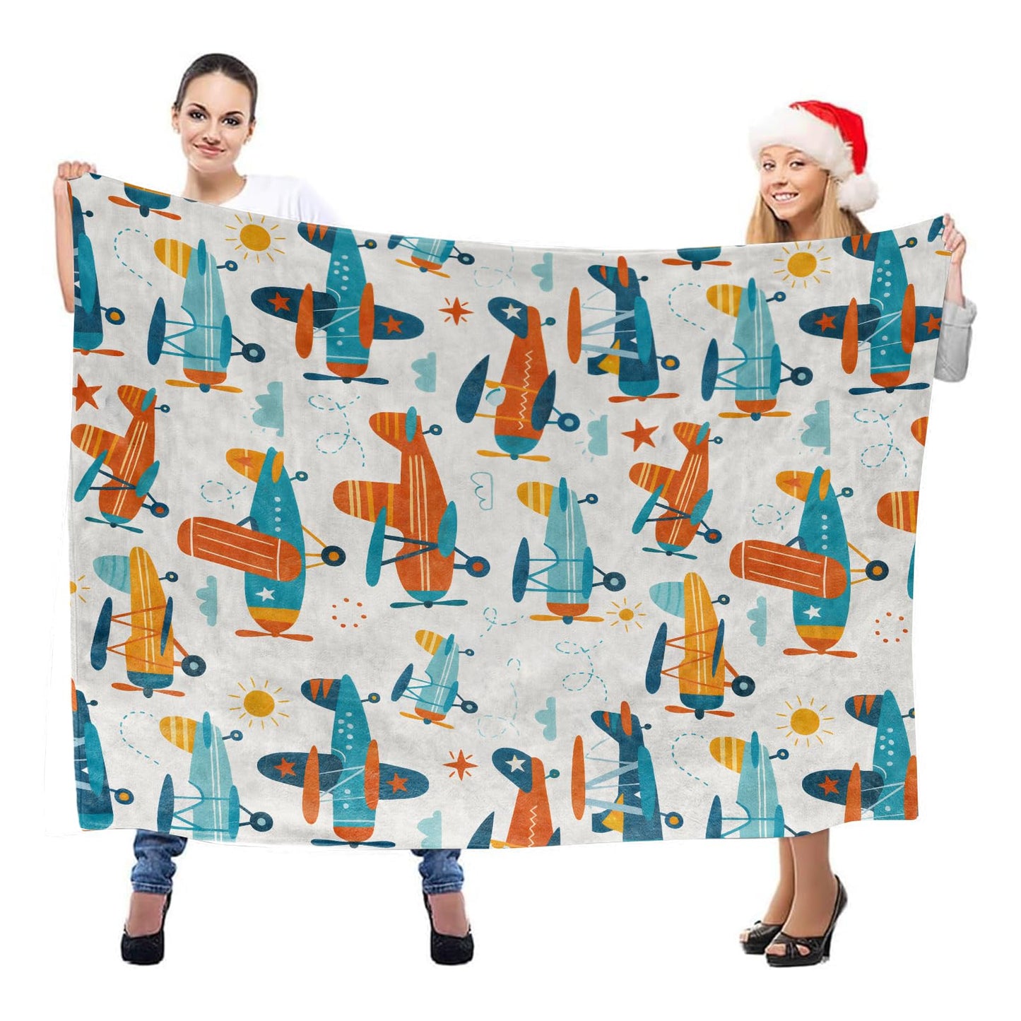 Playful Airplane Throw Blanket, Lightweight Warm Flannel Blankets, Home Decor and Gifts, Soft Cozy Throws for Women Boys Kids, 50"X60" for Bed Couch Travel Office