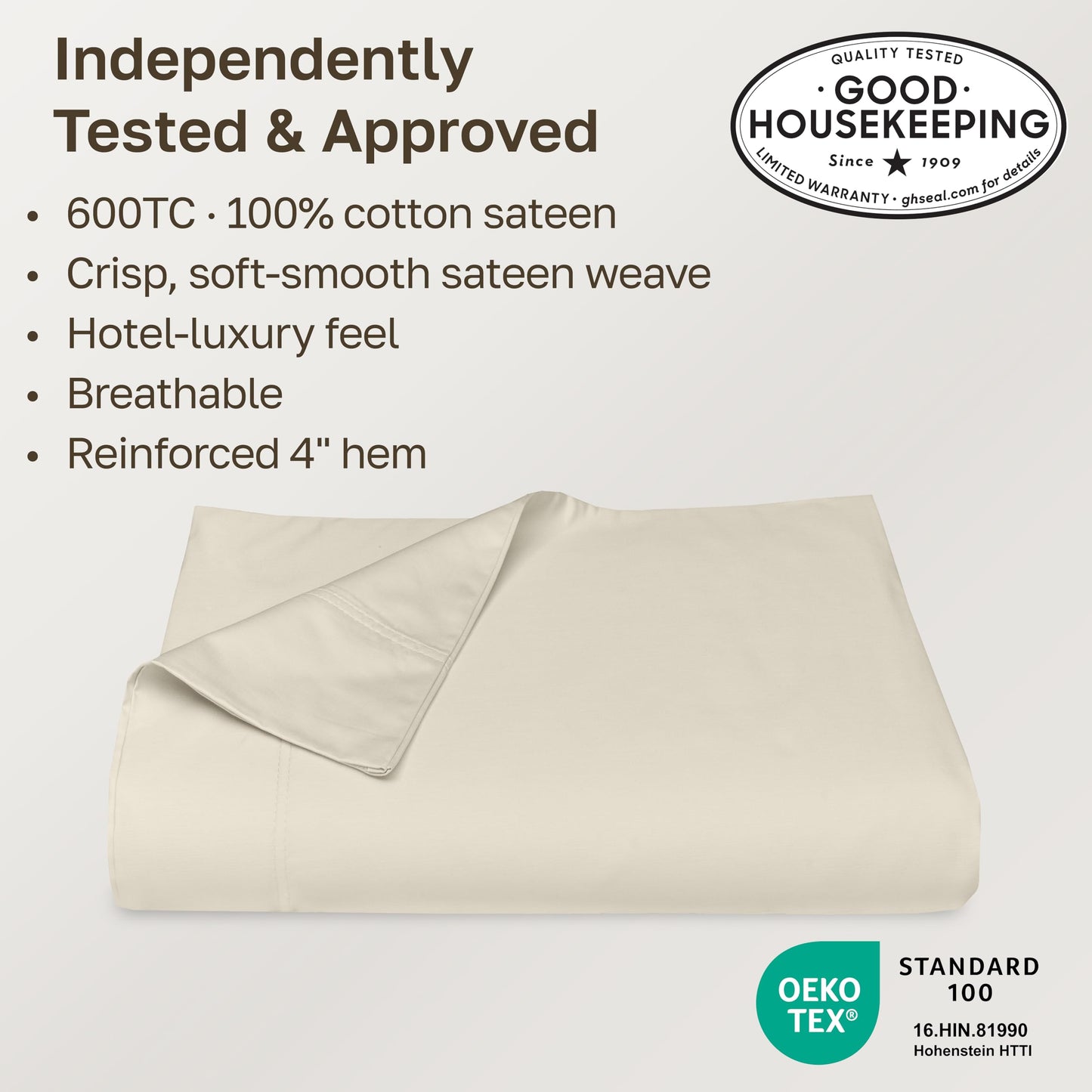 California Design Den King Size Flat Sheet Only - 100% Cotton, 600 Thread Count, Soft and Breathable Top Sheet, Sateen Weave, Premium - Cream (Warm Ivory)