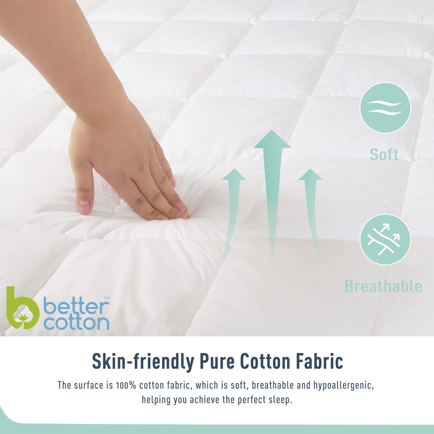 HOMTEC King Mattress Pad Cotton Mattress Pad Cover Quilted Mattress Cover 18-22" Deep Pocket Mattress Protector King Size Thin Down Alternative Filling Noiseless & Breathable