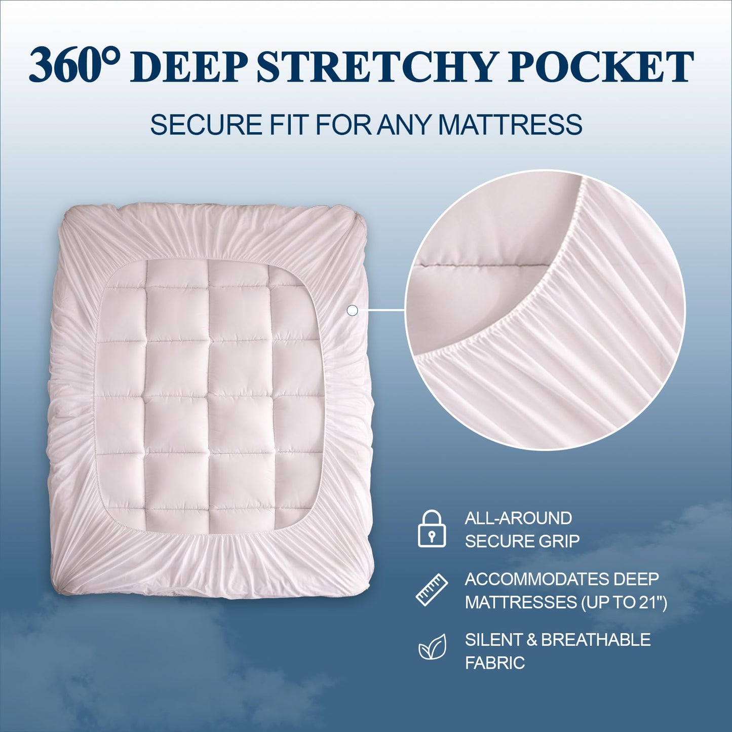 SunNewt Twin Mattress Topper Plush Pillow Top Mattress Pad Cover, Soft Fitted Bed Topper with 18 Inch Deep Pocket Stretches up 8-21" Cooling Mattress Protector