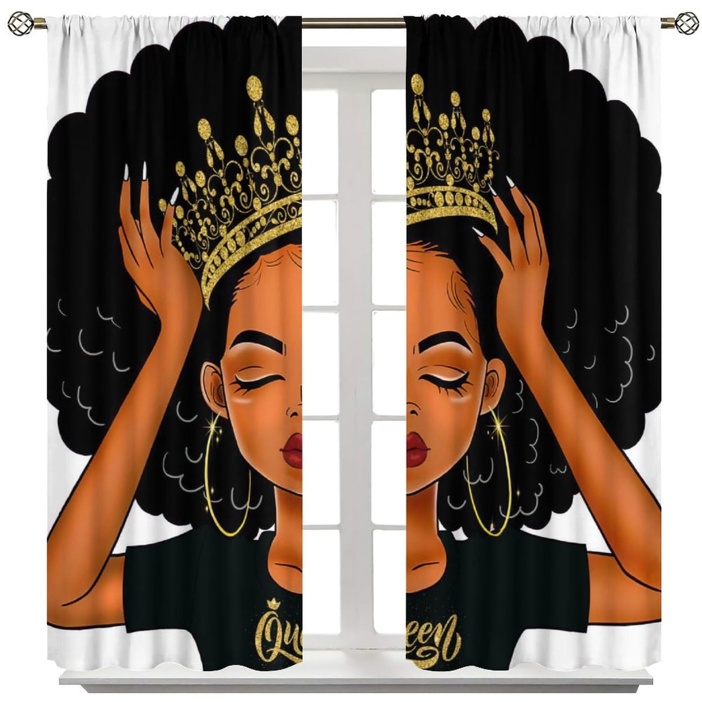 Yearn Jear Black Girl Curtains Queen African American for Women Black Art American Afro Girl Printed Living Room Window Drapes 2 Panel 43x45in Decor