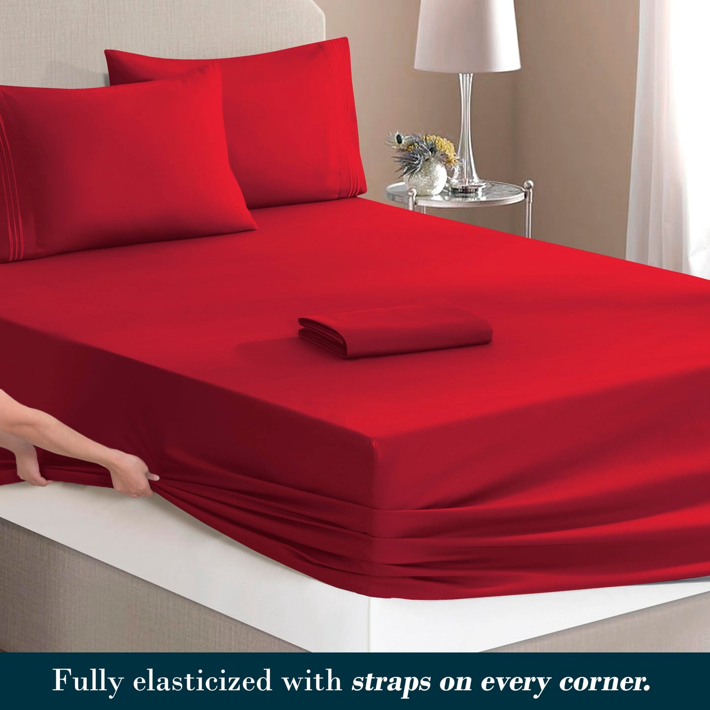 Mocassi Full Size 4-Piece Bed Sheet Set - 1800 Premium Hotel Quality Microfiber 18-24 Inches Extra Deep Pocket Fitted Sheet- Luxury Soft, Breathable, Wrinkle, and Fade Resistant, Red