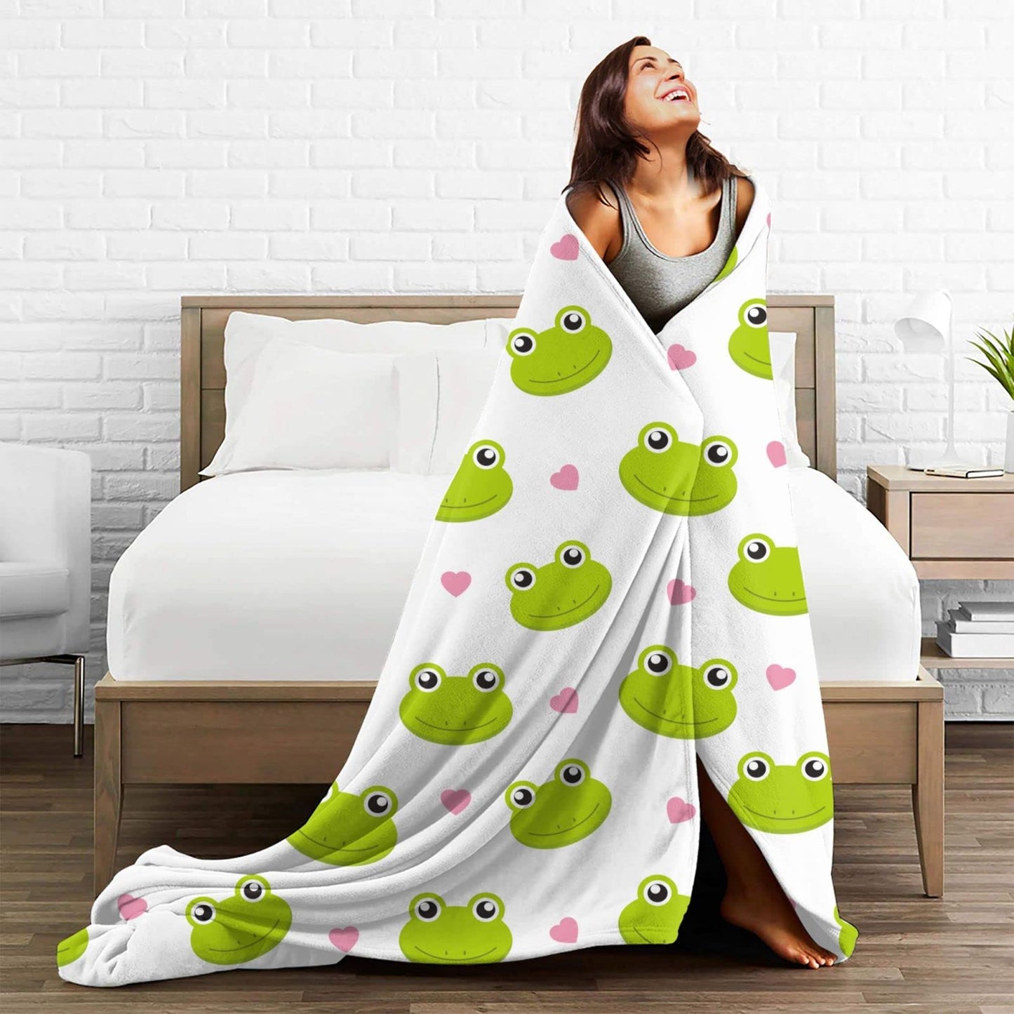 Cute Frog Kawaii Throw Blanket Soft Bed Blankets Lightweight Cozy Plush Flannel Fleece Blanket for Sofa Couch Bedroom 60"x50"