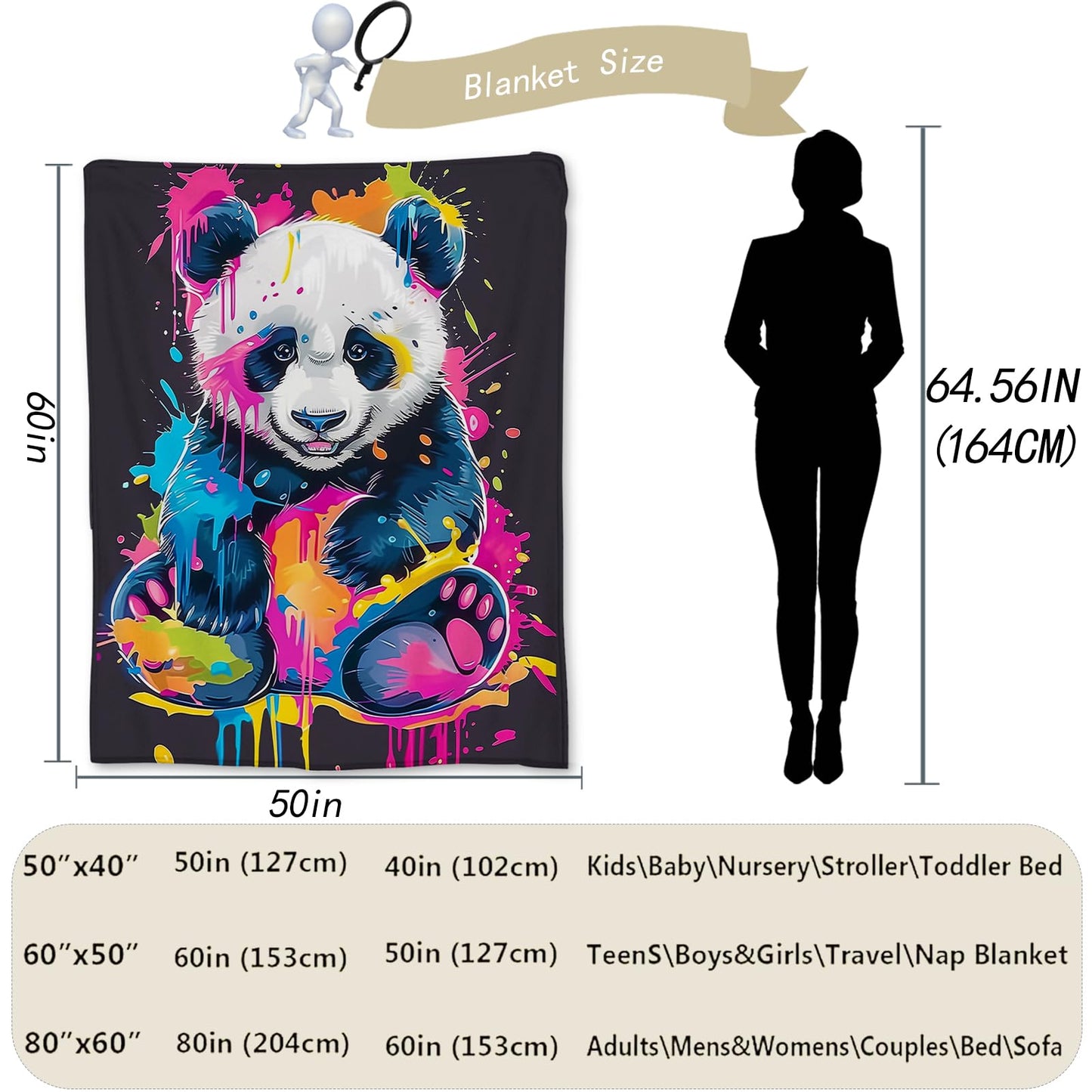 Ti Caldi Cute Panda Blanket | Soft Warm Fuzzy Lightweight Animal Watercolor Art Flannel Throw Blanket Perfect for Couch, Bed, Travel & Outdoor Use, Cozy Blankets for Adults Kids 60×50 in