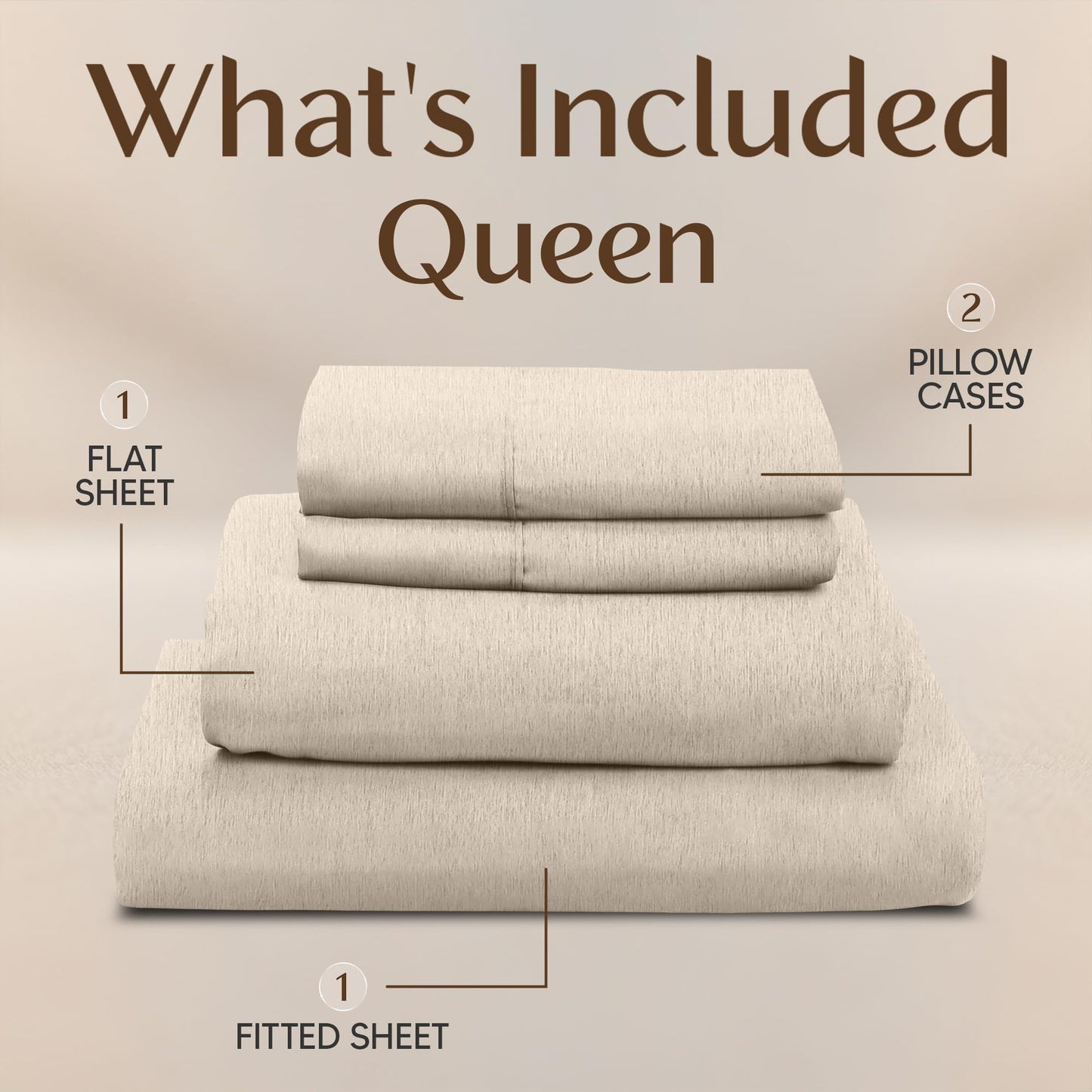 Utopia Bedding Queen Size Sheet Set – 4 Piece Bed Sheets, Soft and Breathable Microfiber, Includes 1 Fitted Sheet, 1 Flat Sheet and 2 Pillowcases – Oeko Tex (Heather Beige)