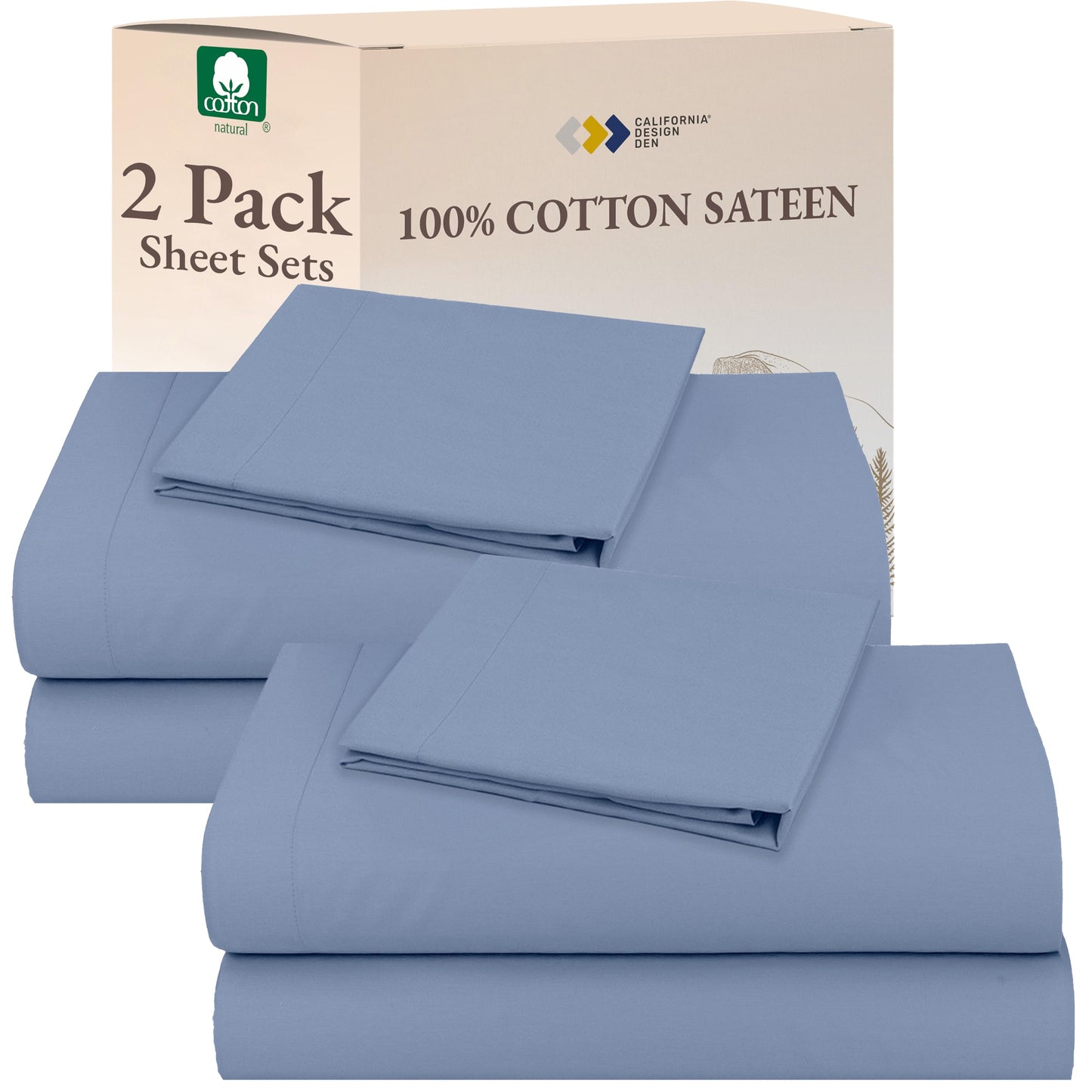 California Design Den 100% Cotton Pack of 2 Twin XL Sheet Sets, Soft & Durable Twin Extra Long Sheets with 12" Pockets, Twin XL Sheets with Sateen Sheets (Blue Hydrangea)